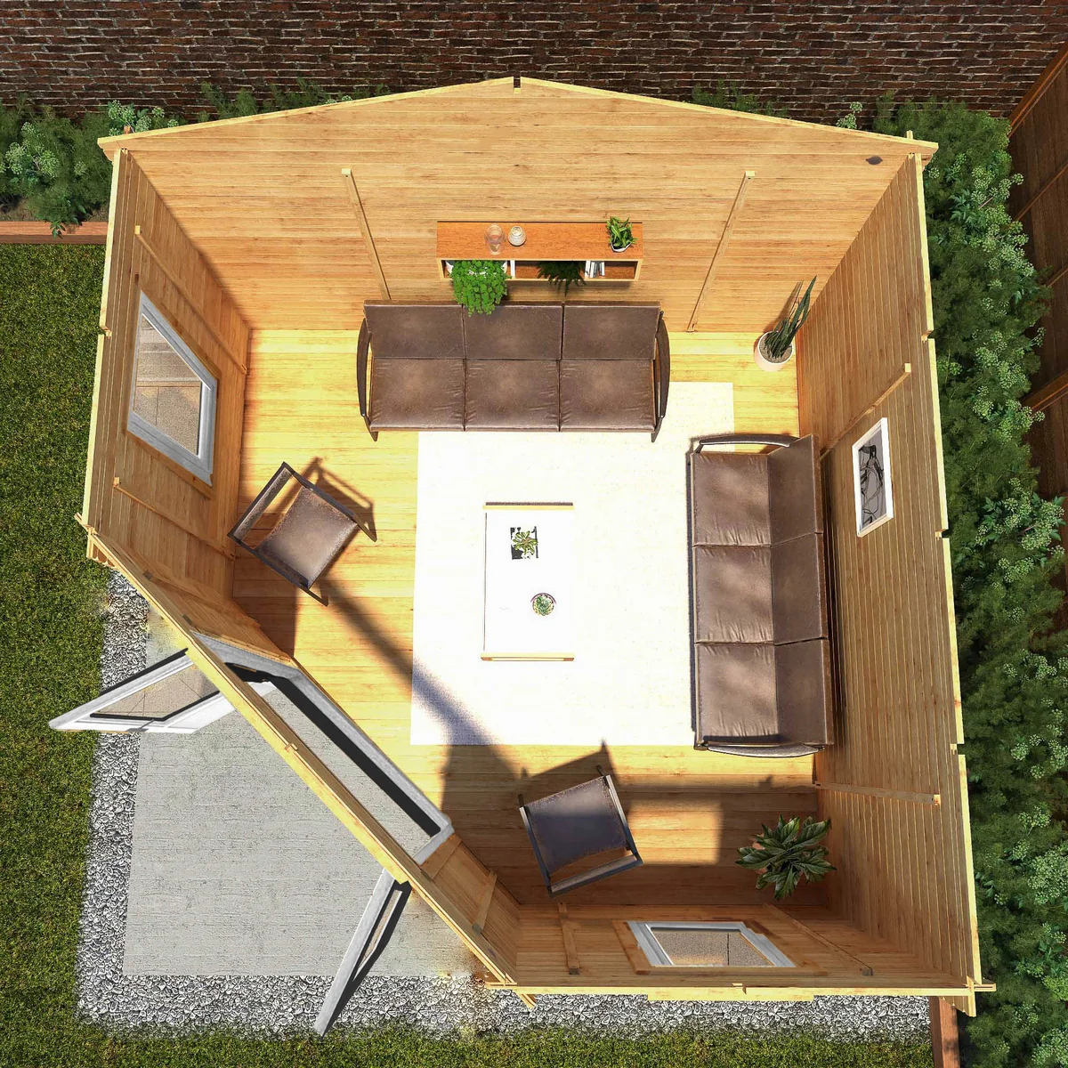 Mercia Corner 13' 7" x 13' 5" Hip Log Cabin - Premium 44mm Cladding Loglap - Grey UPVC - Image 2