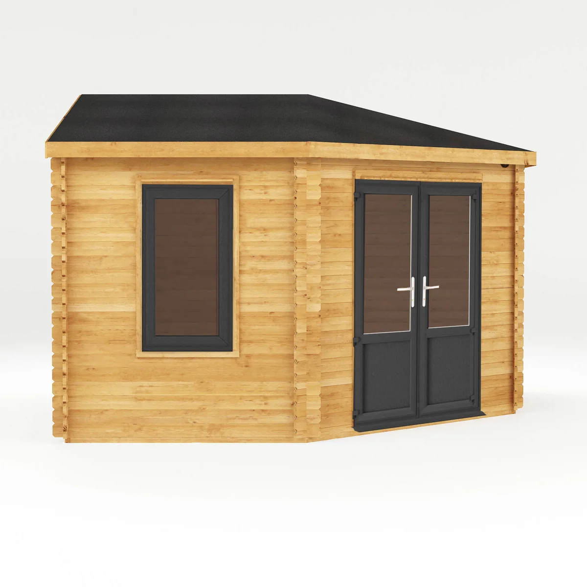 Mercia Corner 13' 7" x 13' 5" Hip Log Cabin - Premium 44mm Cladding Loglap - Grey UPVC - Image 5