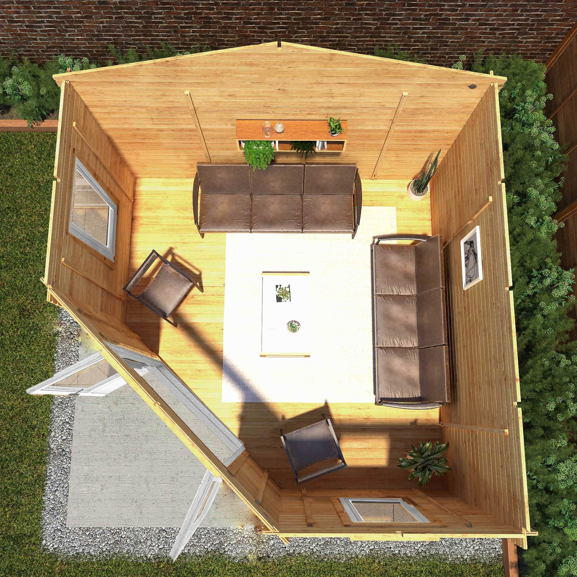 Mercia Corner 13' 7" x 13' 5" Hip Log Cabin - Premium 44mm Cladding Loglap - White UPVC - Image 3
