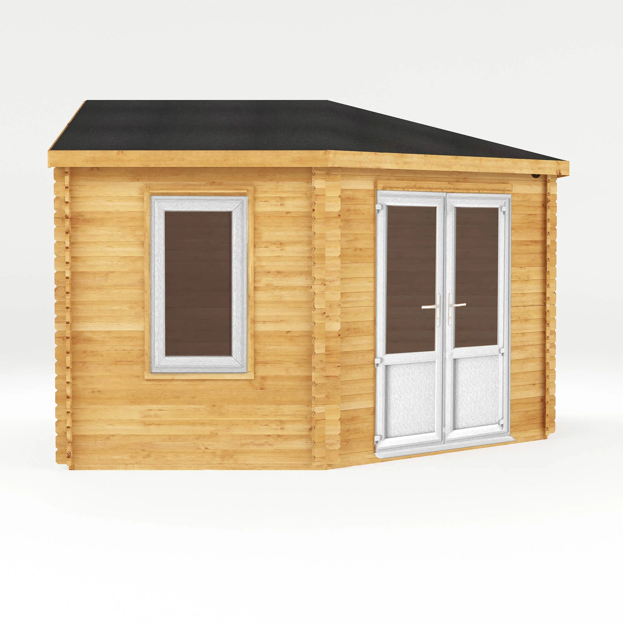 Mercia Corner 13' 7" x 13' 5" Hip Log Cabin - Premium 44mm Cladding Loglap - White UPVC - Image 7