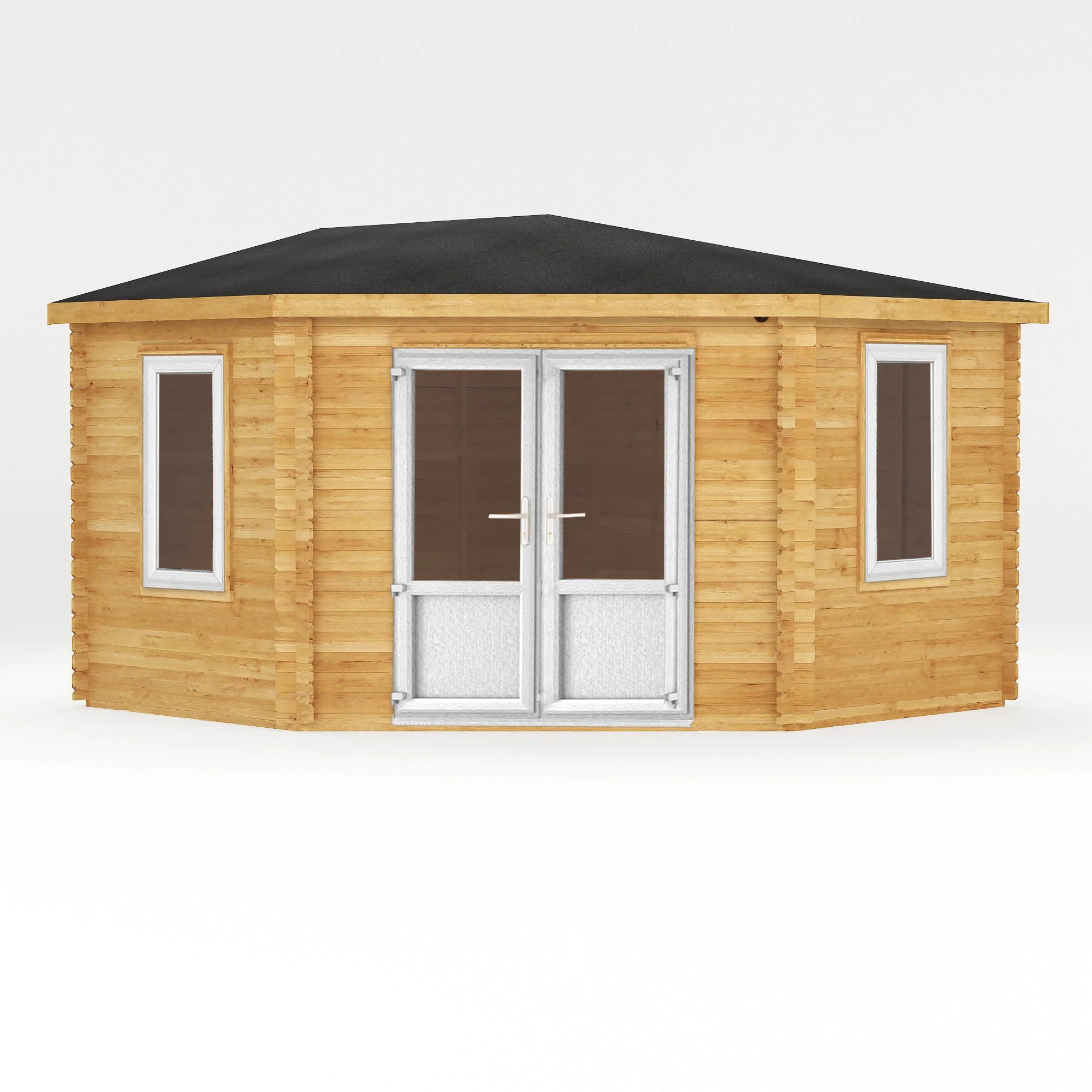Mercia Corner 13' 7" x 13' 5" Hip Log Cabin - Premium 44mm Cladding Loglap - White UPVC - Image 8