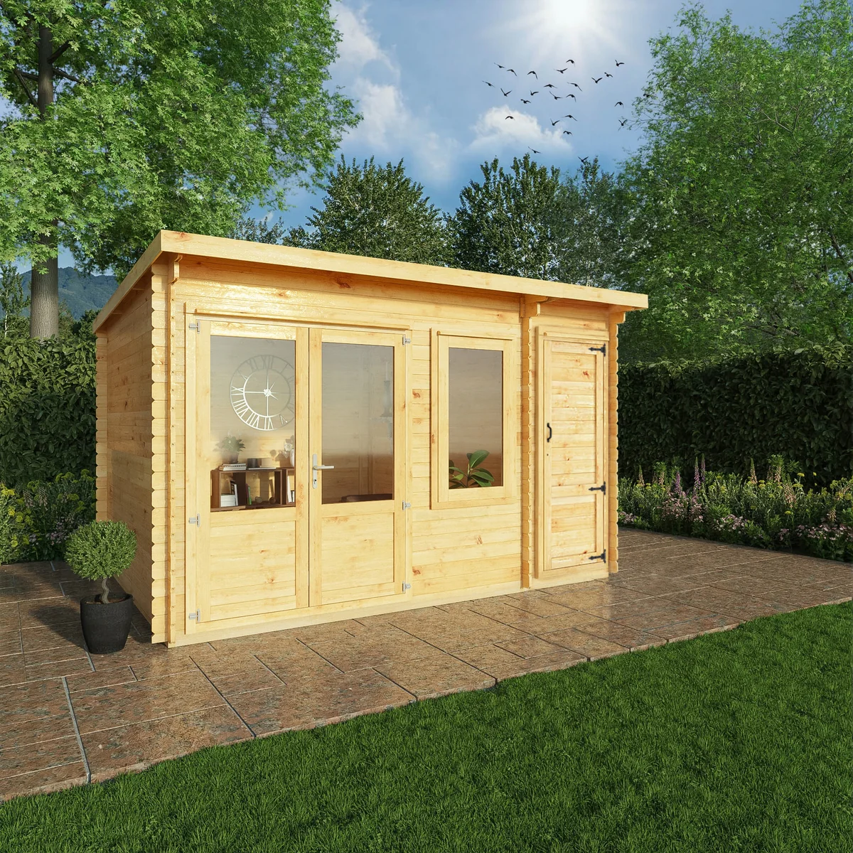 Mercia Elite 10' 11" x 13' 6" Pent Log Cabin - Premium 28mm Cladding Loglap - Image 3
