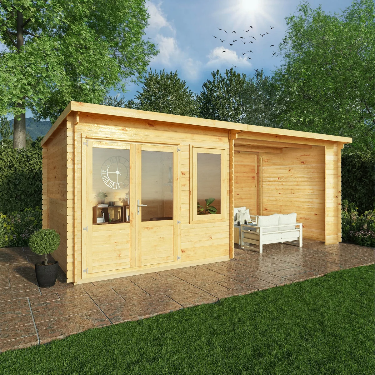 Mercia Elite 10' 11" x 19' 4" Pent Log Cabin - Premium 28mm Cladding Loglap - Image 3