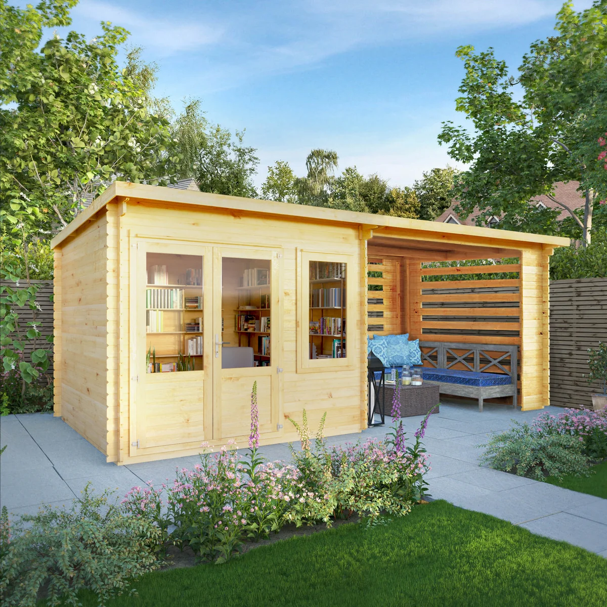 Mercia Elite 10' 11" x 19' 4" Pent Log Cabin Slatted - Premium 28mm Cladding Loglap - Image 10