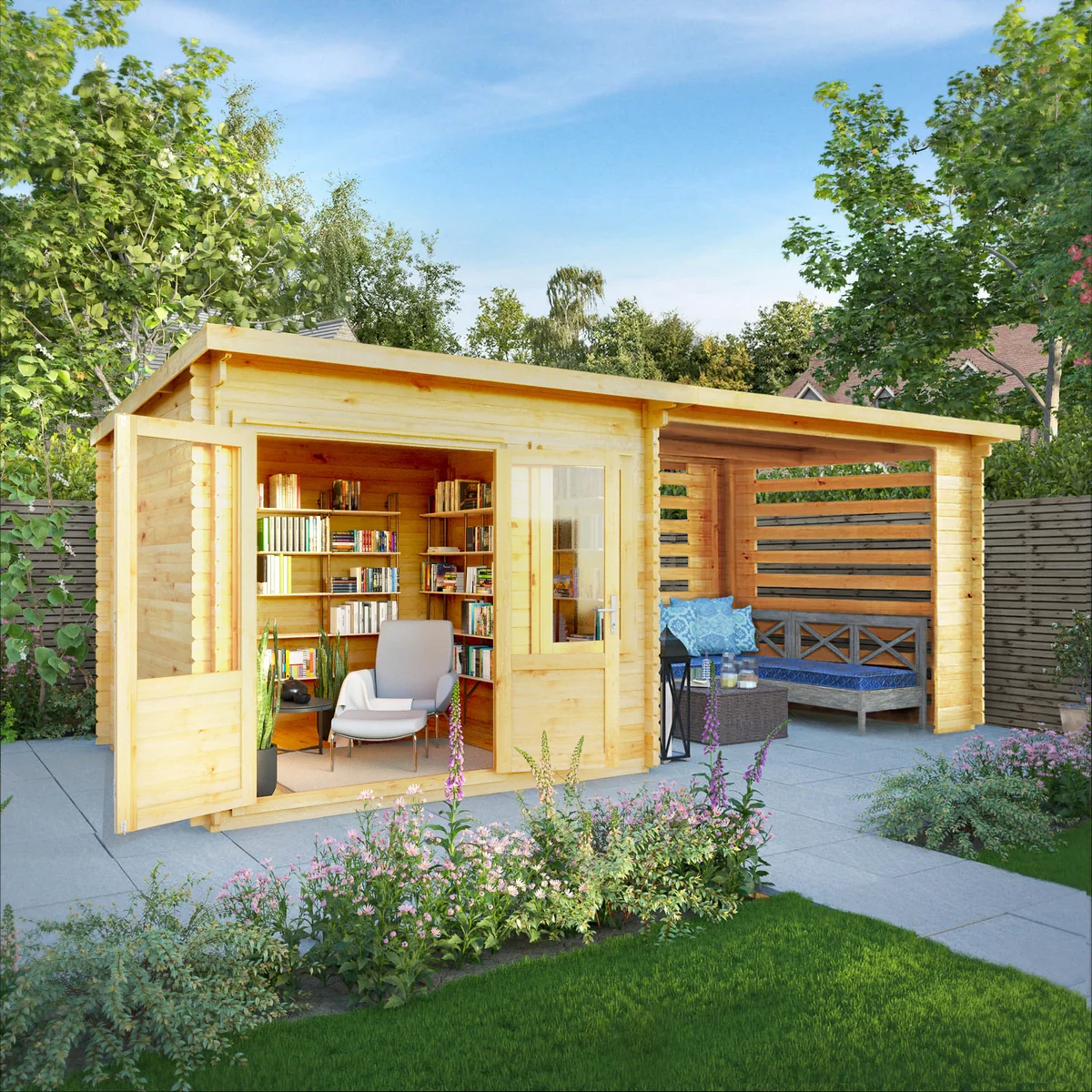 Mercia Elite 10' 11" x 19' 4" Pent Log Cabin Slatted - Premium 28mm Cladding Loglap - Image 11