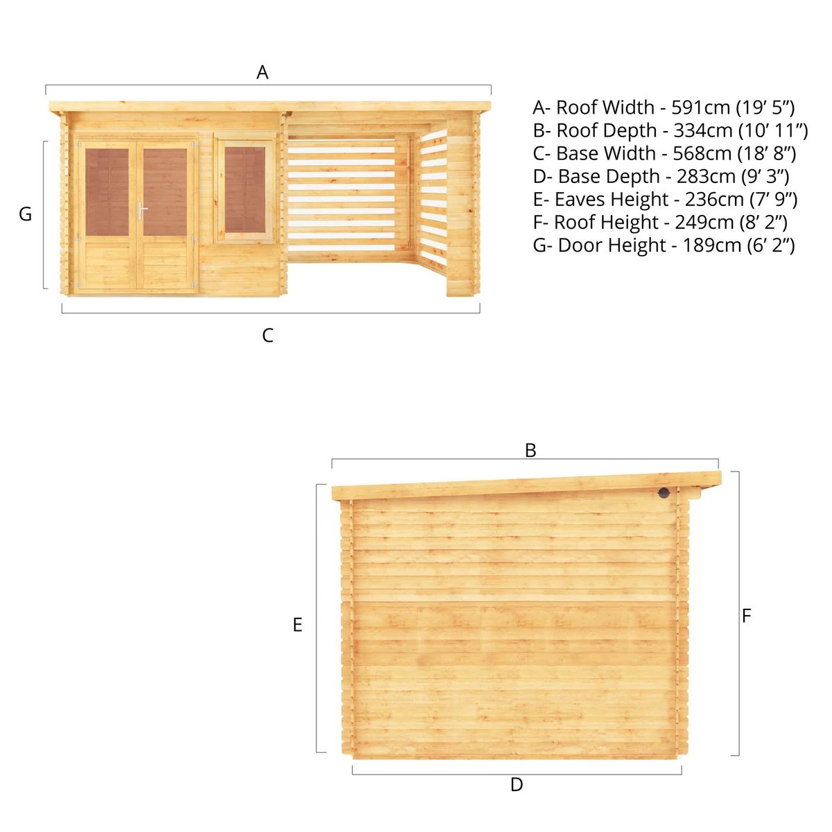 Mercia Elite 10' 11" x 19' 4" Pent Log Cabin Slatted - Premium 28mm Cladding Loglap - Image 13