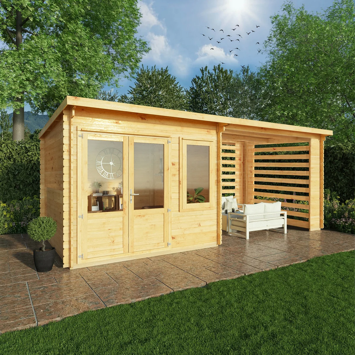 Mercia Elite 10' 11" x 19' 4" Pent Log Cabin Slatted - Premium 28mm Cladding Loglap - Image 2
