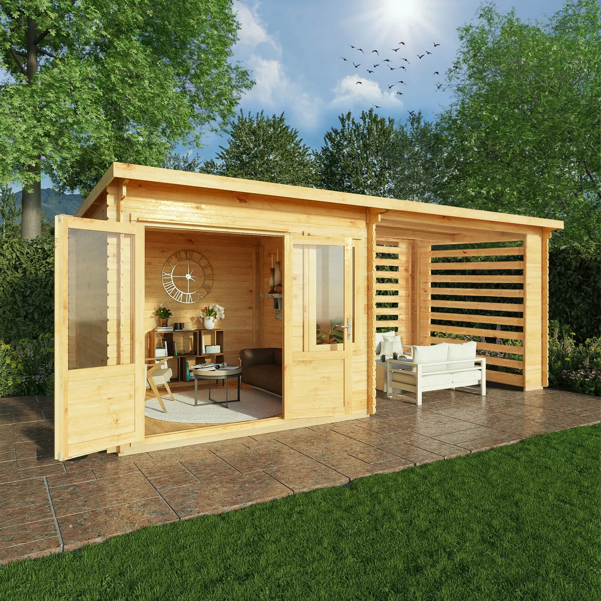 Mercia Elite 10' 11" x 19' 4" Pent Log Cabin Slatted - Premium 28mm Cladding Loglap - Image 3