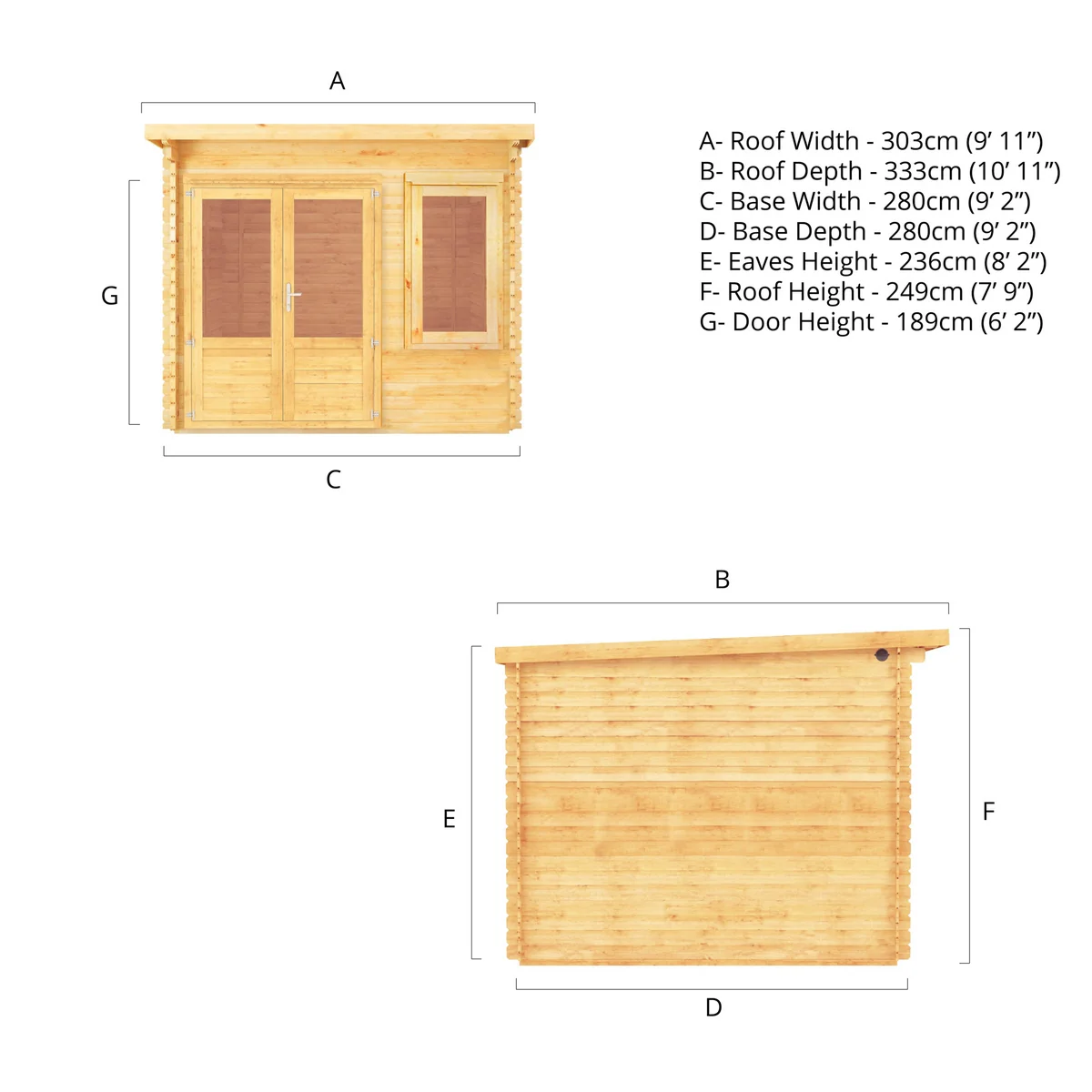 Mercia Elite 10' 11" x 9' 11" Pent Log Cabin - Premium 28mm Cladding Loglap - Image 13