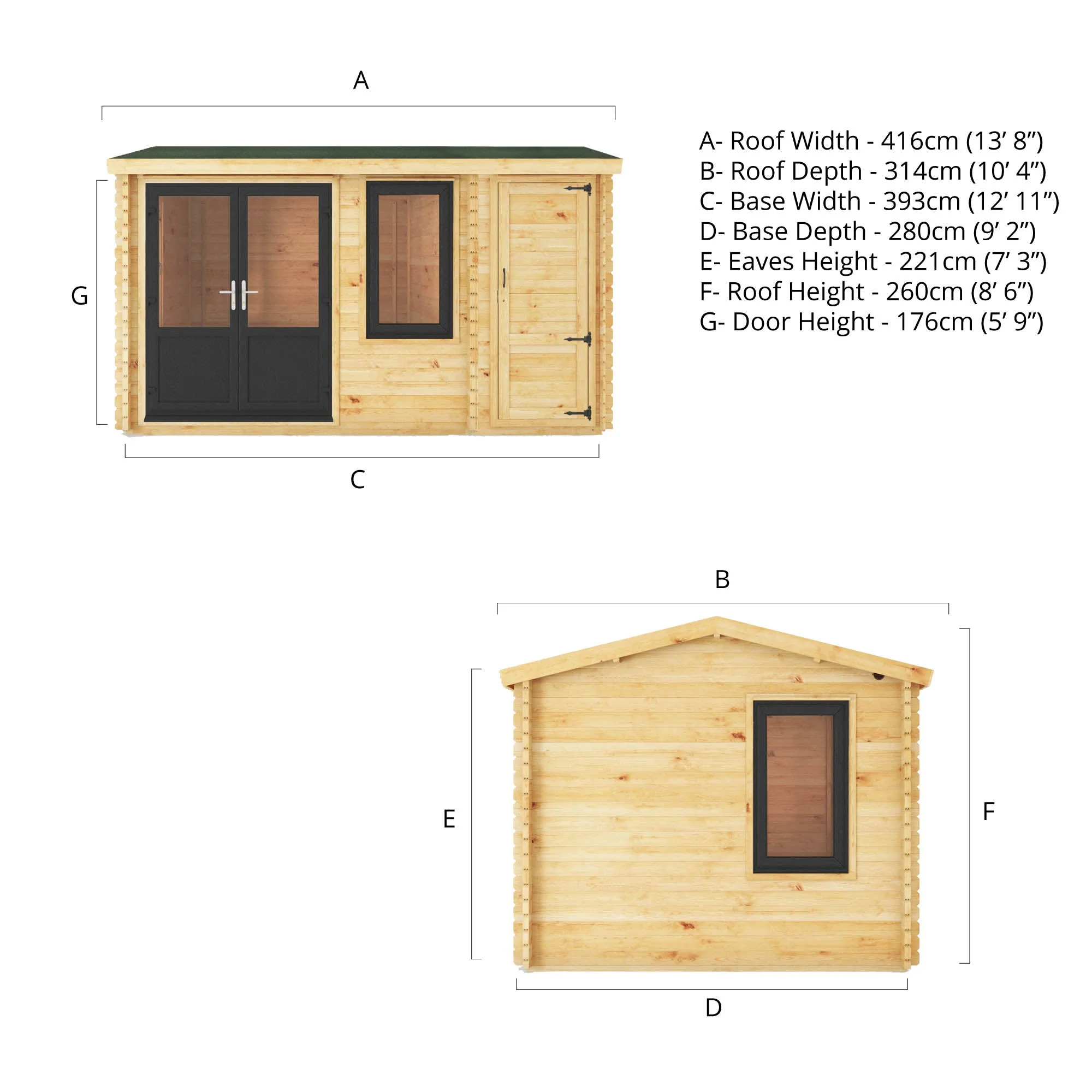 Mercia Elite 10' 3" x 13' 7" Apex Log Cabin - Premium 44mm Cladding Loglap - Grey UPVC - Image 14