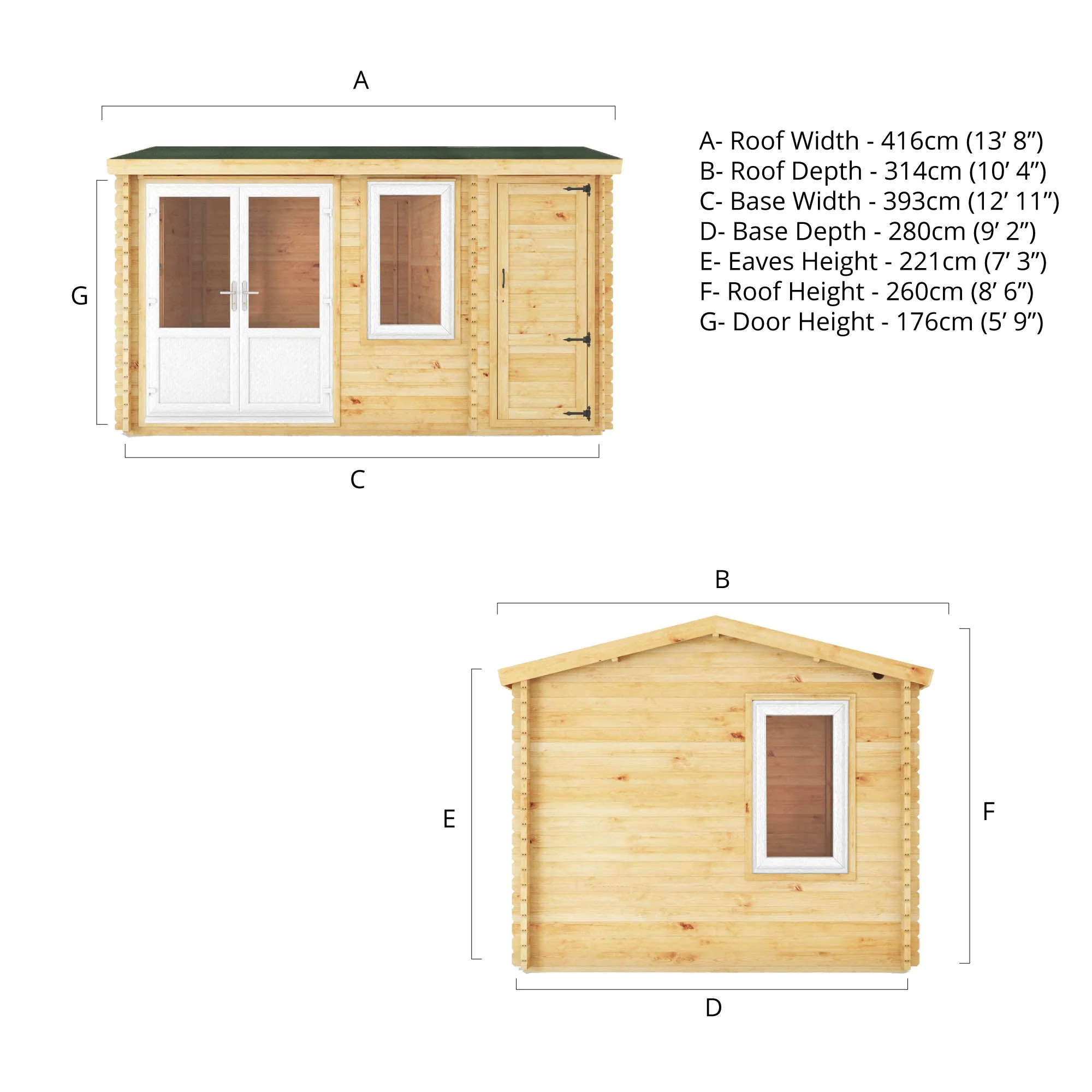 Mercia Elite 10' 3" x 13' 7" Apex Log Cabin - Premium 44mm Cladding Loglap - White UPVC - Image 14