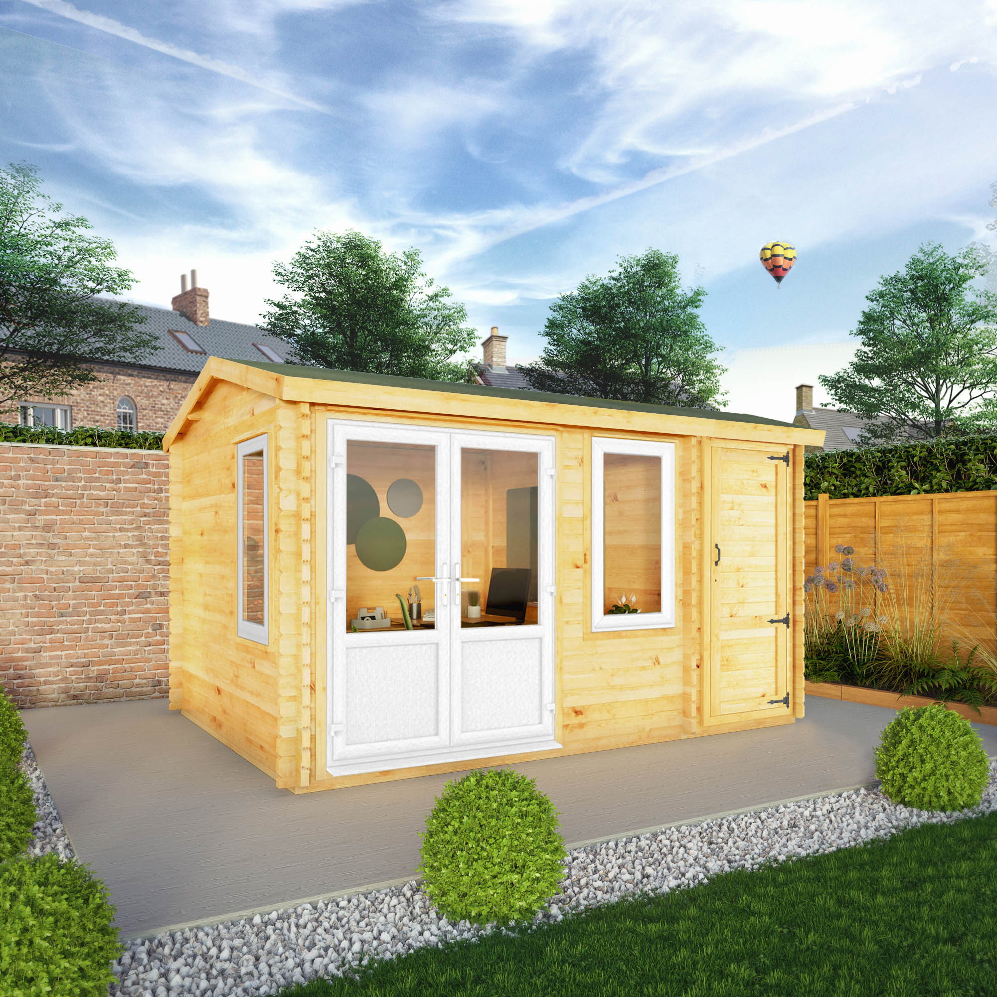 Mercia Elite 10' 3" x 13' 7" Apex Log Cabin - Premium 44mm Cladding Loglap - White UPVC - Image 2