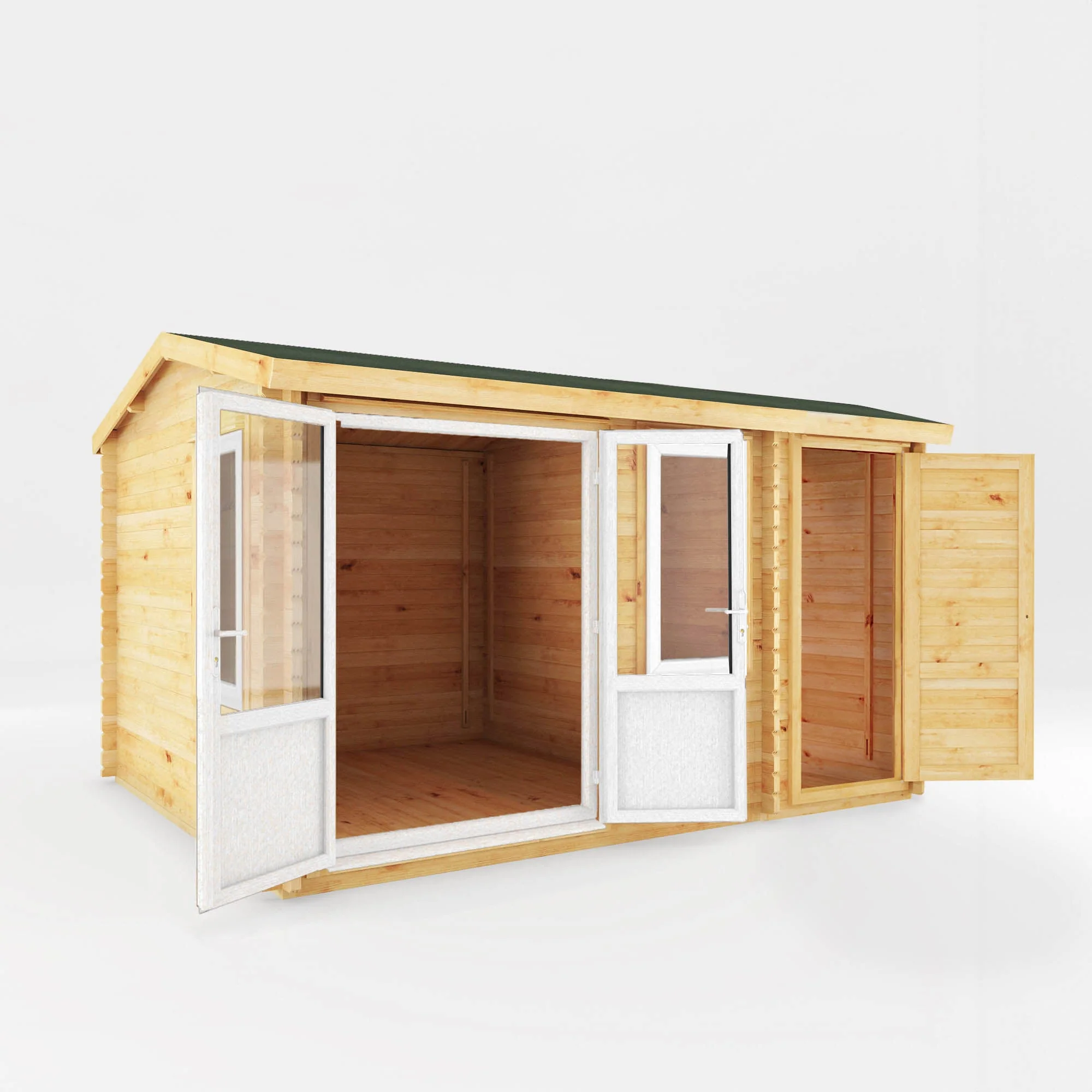 Mercia Elite 10' 3" x 13' 7" Apex Log Cabin - Premium 44mm Cladding Loglap - White UPVC - Image 9