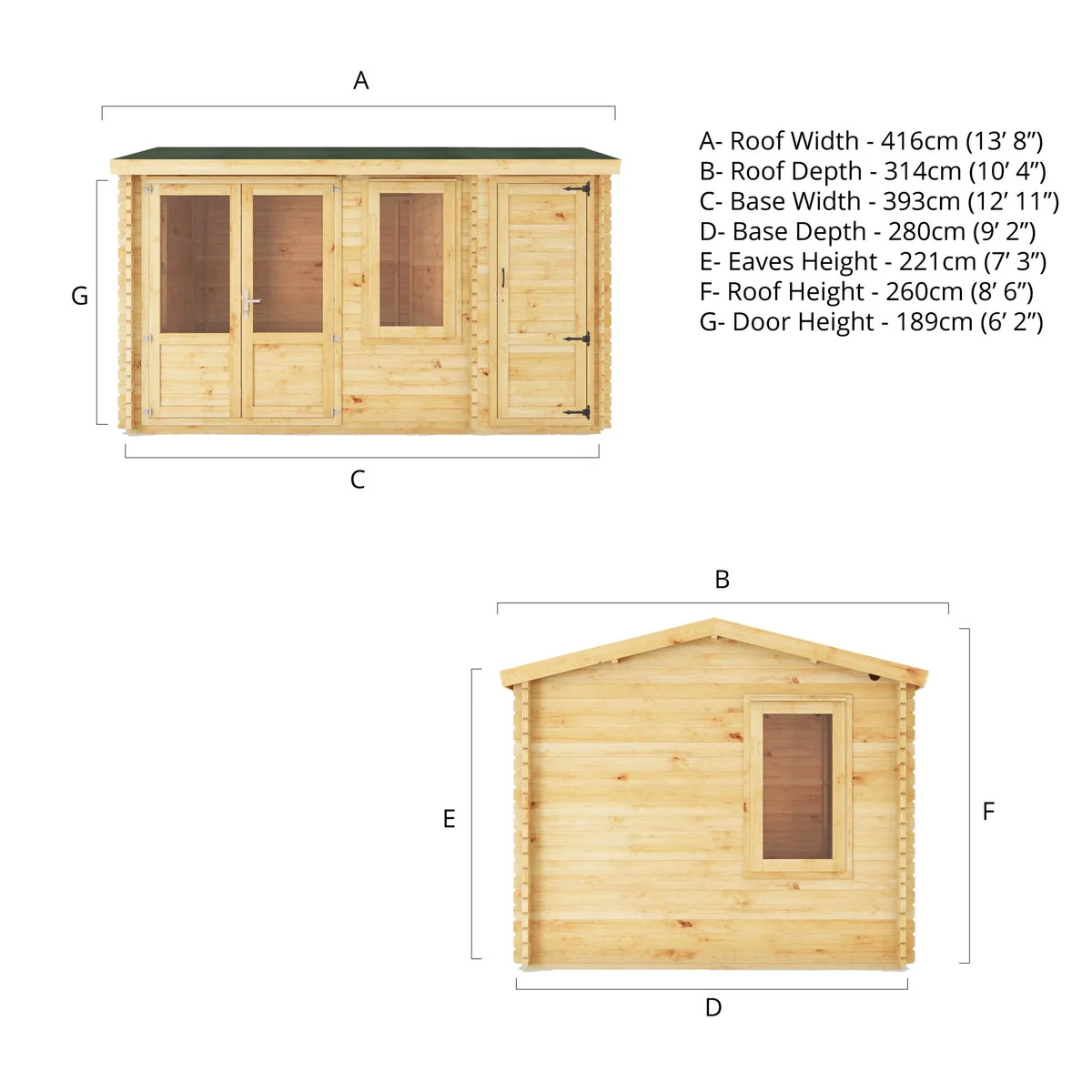Mercia Elite 10' 3" x 13' 7" Pent Log Cabin - Premium 28mm Cladding Loglap - Image 12