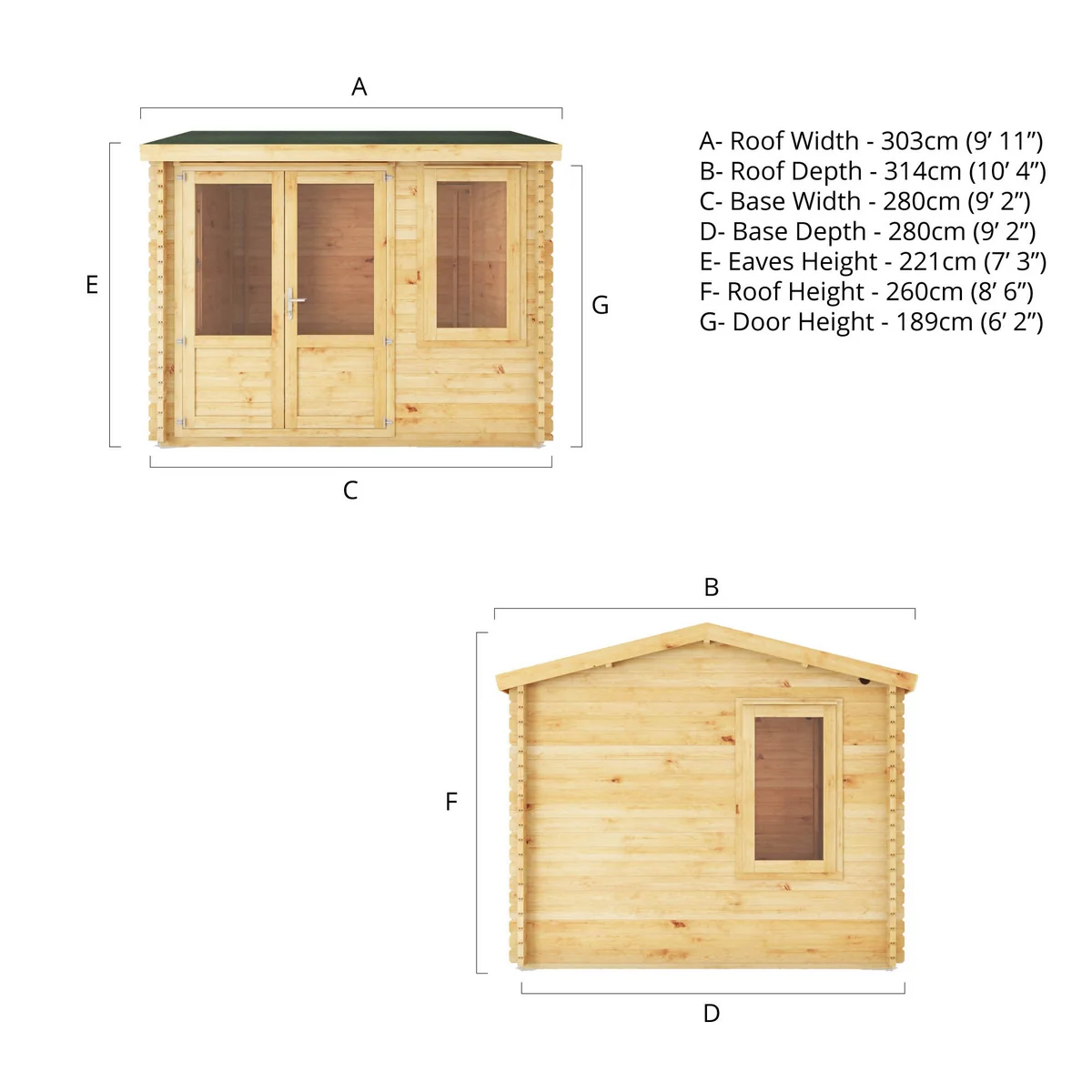 Mercia Elite 10' 3" x 9' 11" Reverse Apex Log Cabin - Premium 44mm Cladding Loglap - Image 14