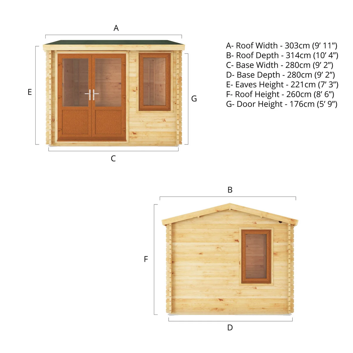 Mercia Elite 10' 3" x 9' 11" Reverse Apex Log Cabin - Premium 44mm Cladding Loglap - Brown UPVC - Image 12