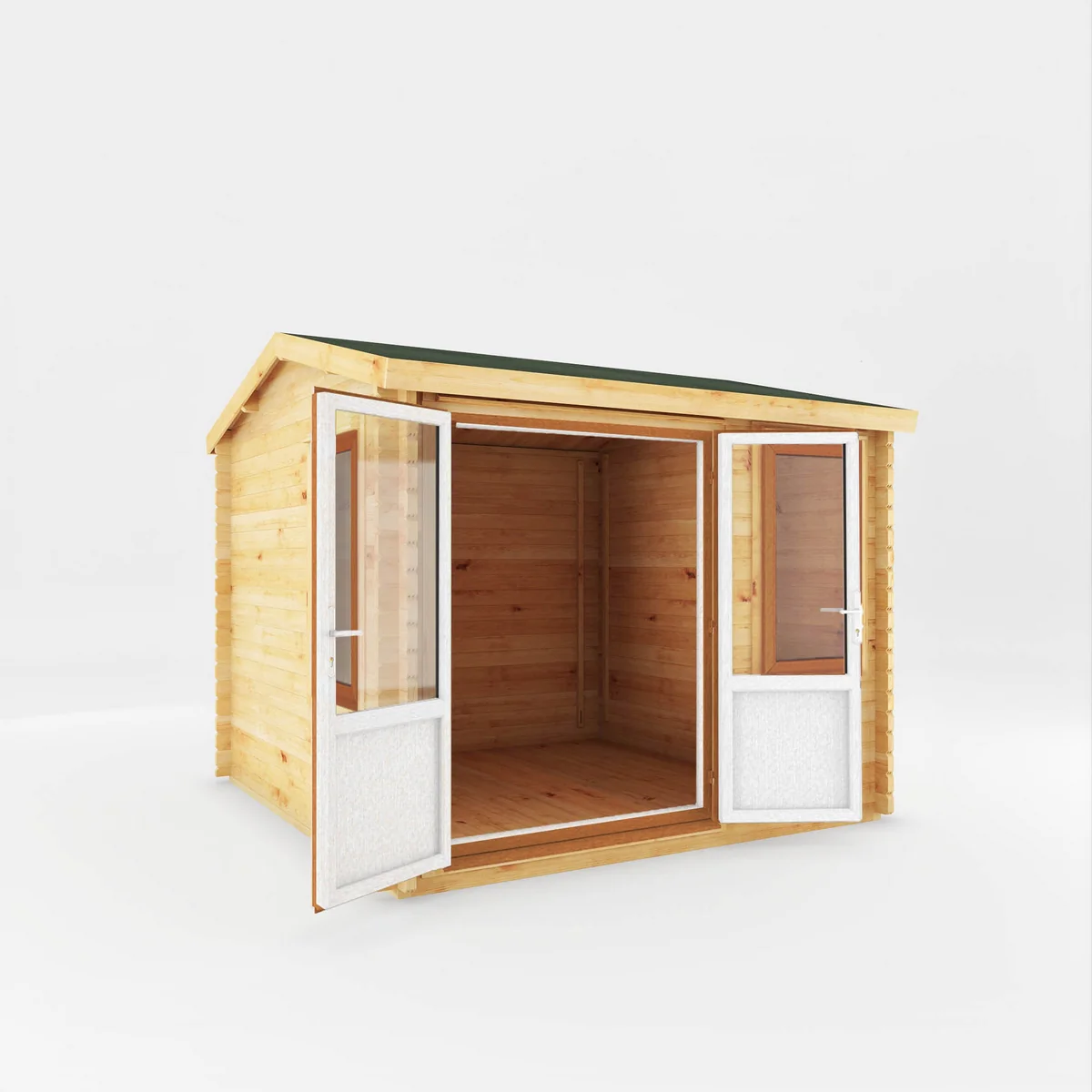 Mercia Elite 10' 3" x 9' 11" Reverse Apex Log Cabin - Premium 44mm Cladding Loglap - Brown UPVC - Image 9