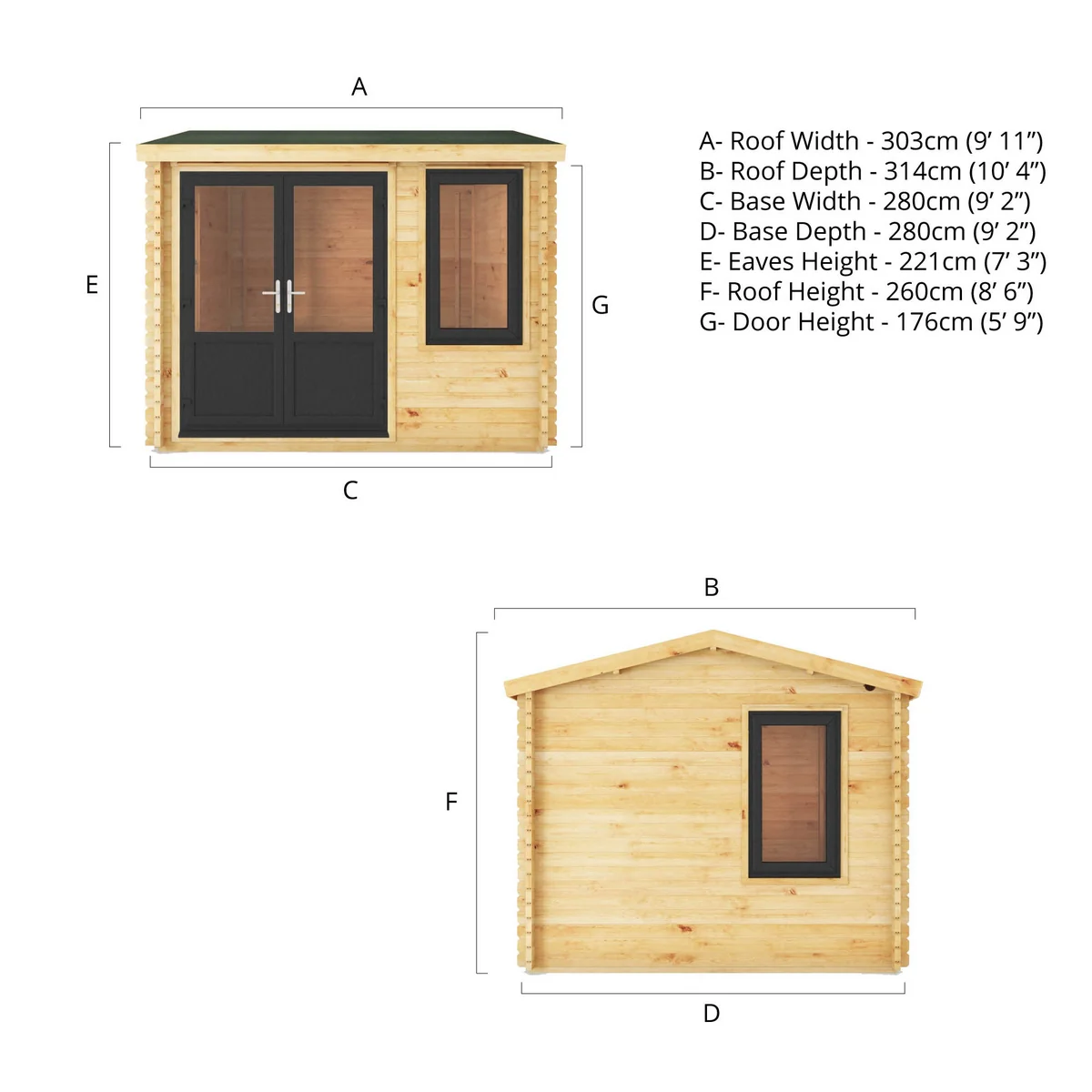 Mercia Elite 10' 3" x 9' 11" Reverse Apex Log Cabin - Premium 44mm Cladding Loglap - Grey UPVC - Image 12