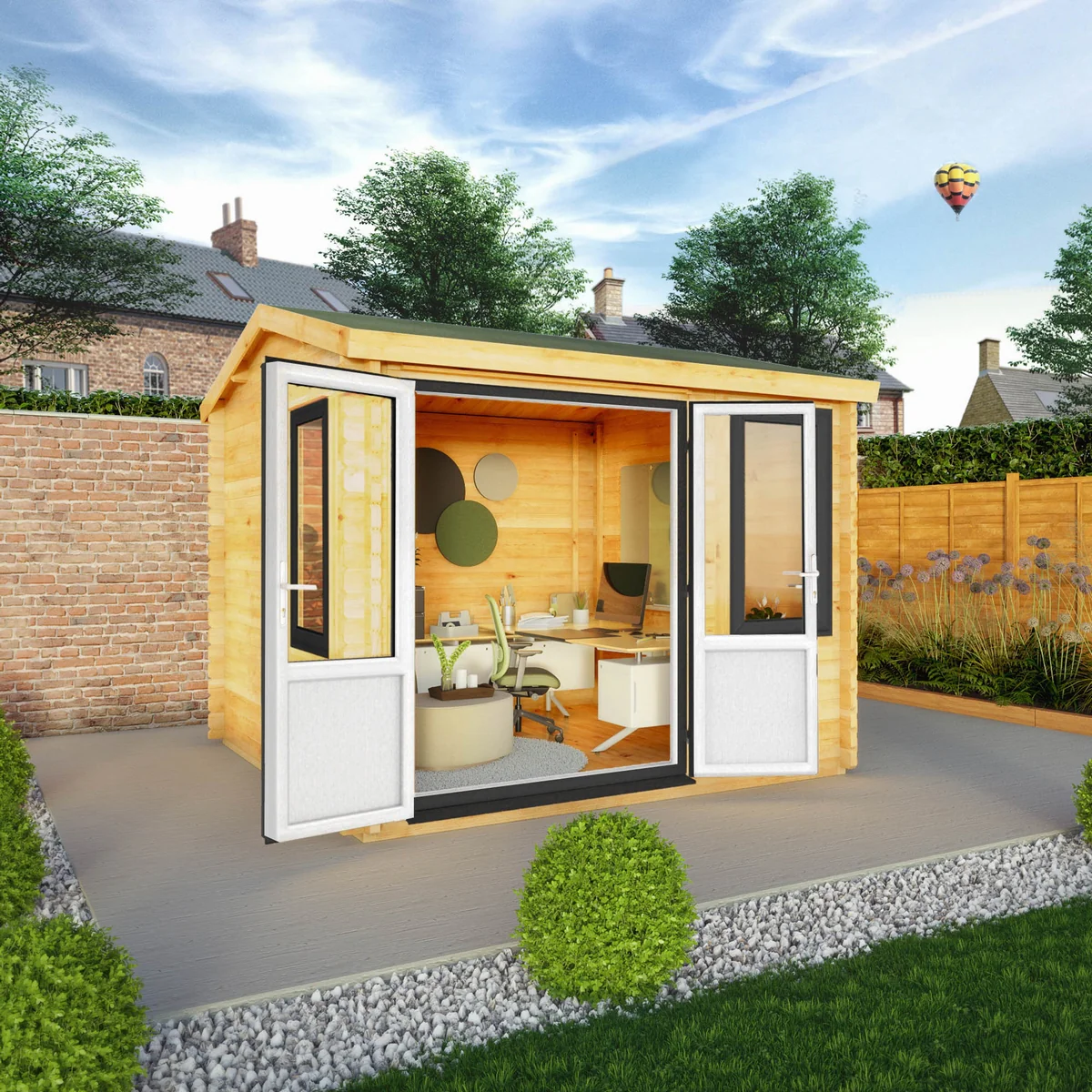 Mercia Elite 10' 3" x 9' 11" Reverse Apex Log Cabin - Premium 44mm Cladding Loglap - Grey UPVC - Image 2