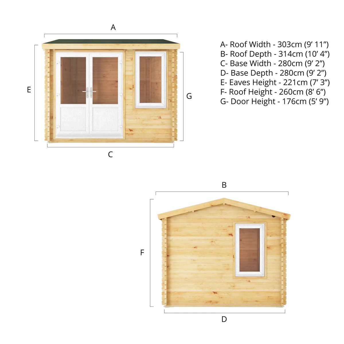 Mercia Elite 10' 3" x 9' 11" Reverse Apex Log Cabin - Premium 44mm Cladding Loglap - White UPVC - Image 12