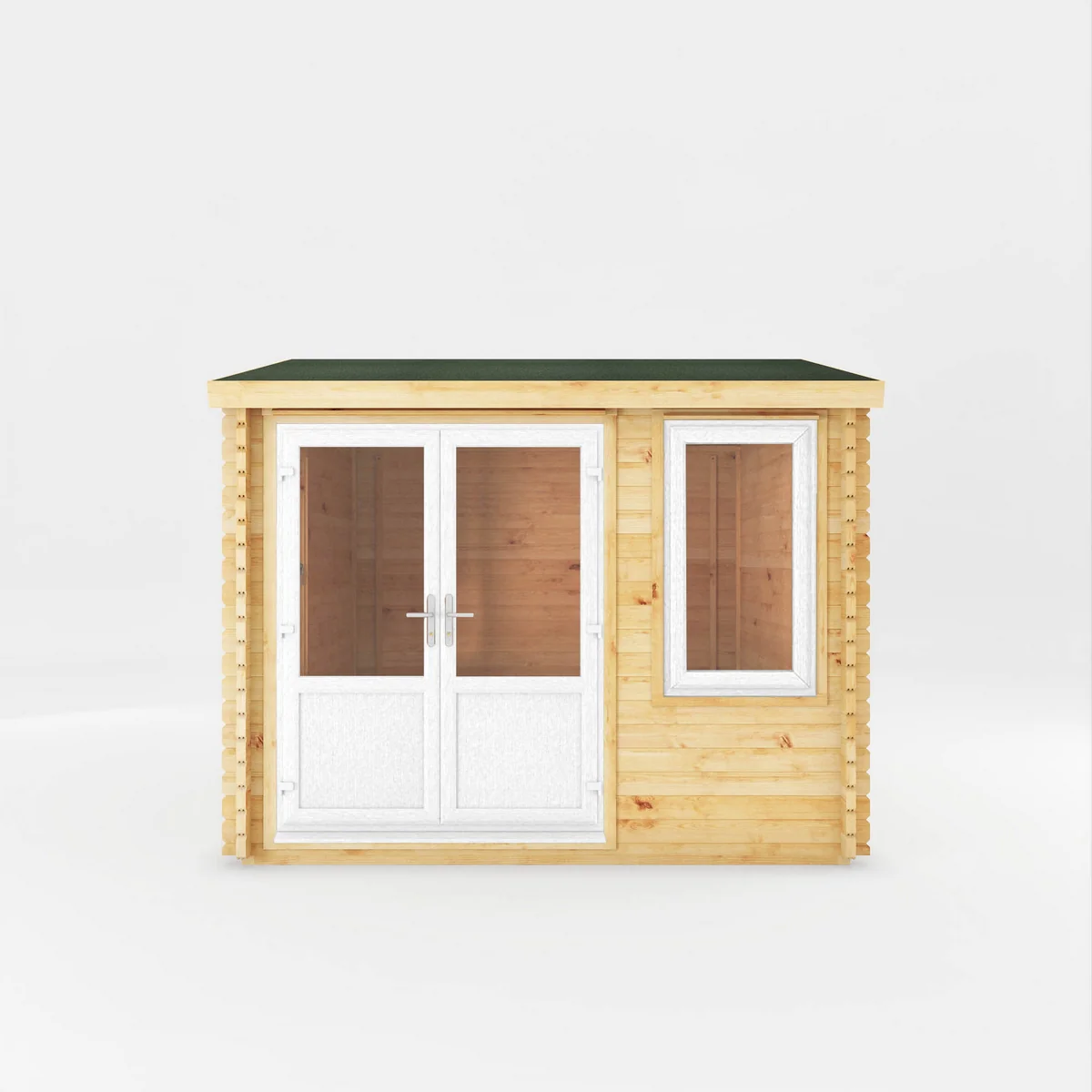Mercia Elite 10' 3" x 9' 11" Reverse Apex Log Cabin - Premium 44mm Cladding Loglap - White UPVC - Image 3