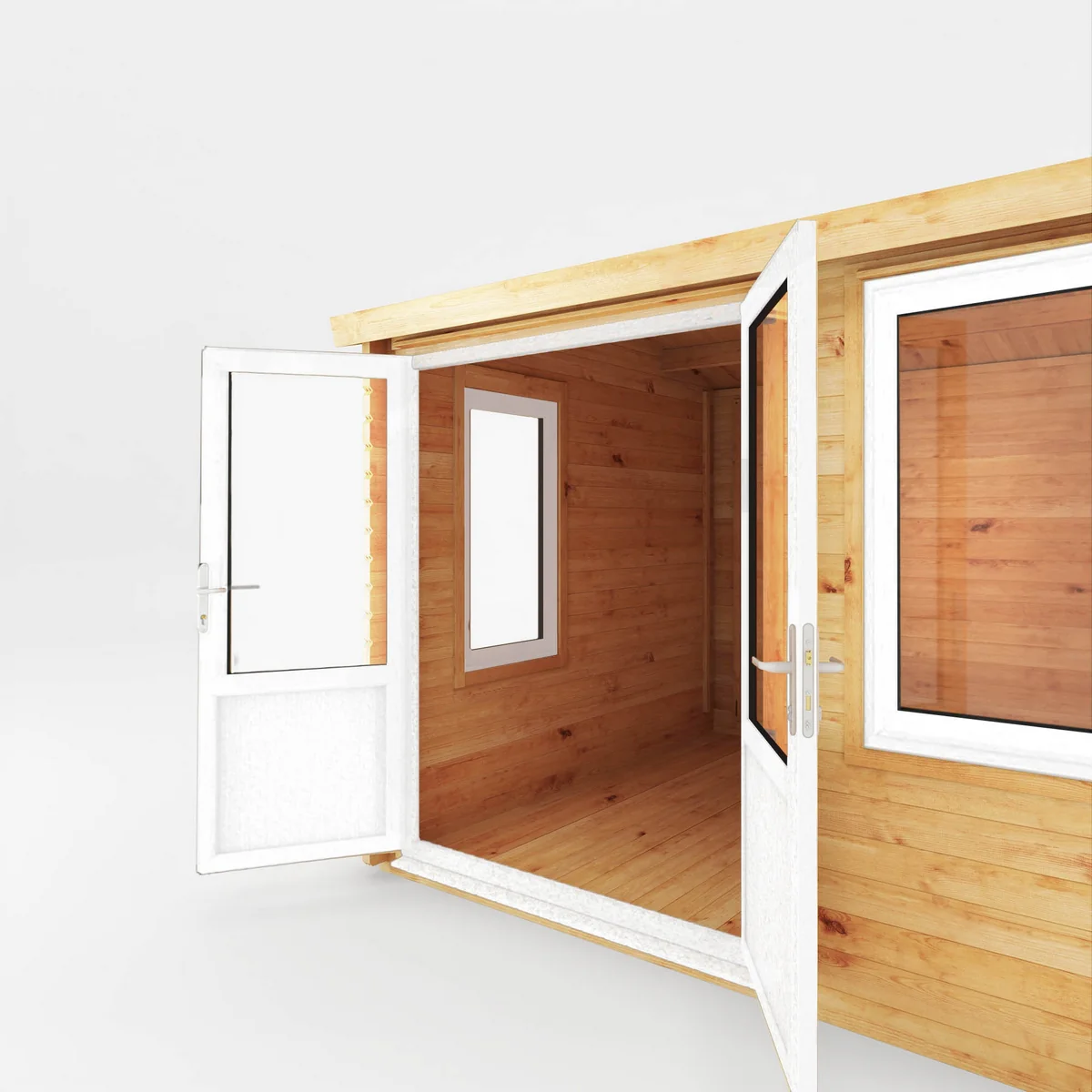 Mercia Elite 10' 3" x 9' 11" Reverse Apex Log Cabin - Premium 44mm Cladding Loglap - White UPVC - Image 4