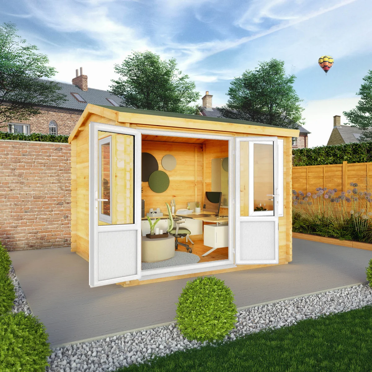 Mercia Elite 10' 3" x 9' 11" Reverse Apex Log Cabin - Premium 44mm Cladding Loglap - White UPVC - Image 7