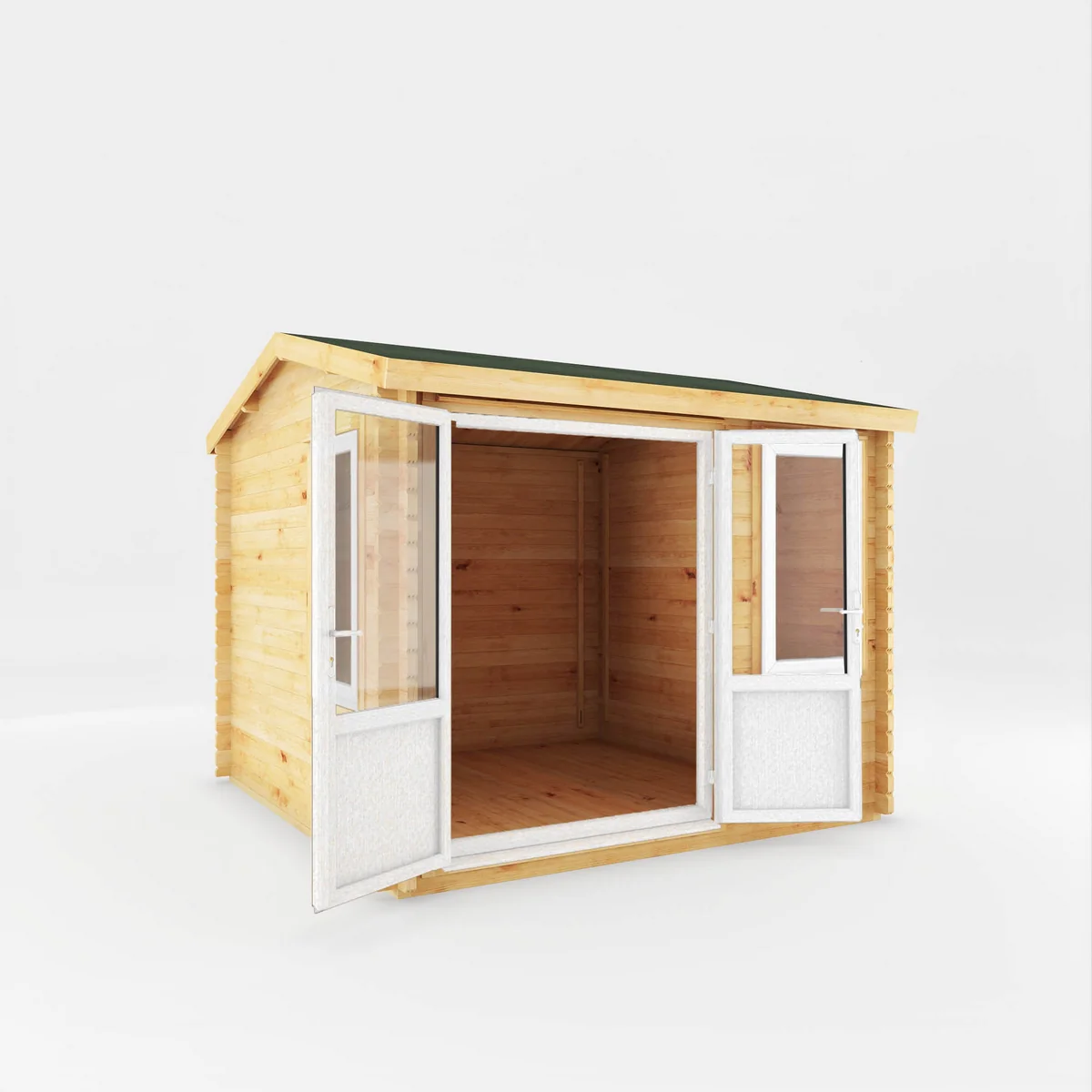 Mercia Elite 10' 3" x 9' 11" Reverse Apex Log Cabin - Premium 44mm Cladding Loglap - White UPVC - Image 9