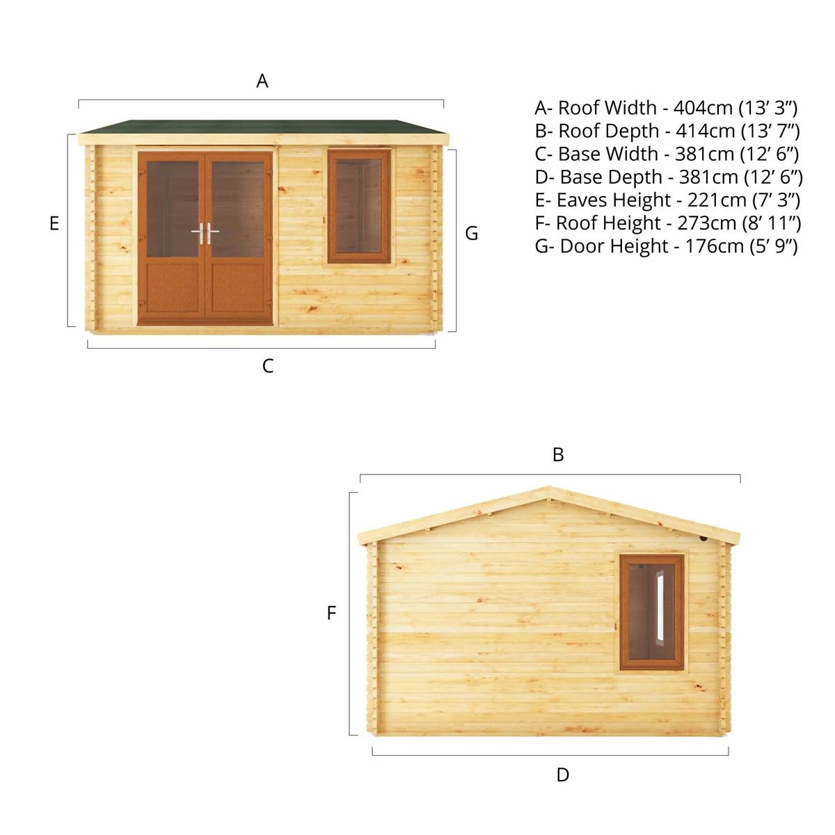 Mercia Elite 13' 6" x 13' 2" Apex Log Cabin - Premium 44mm Cladding Loglap - Brown UPVC - Image 10