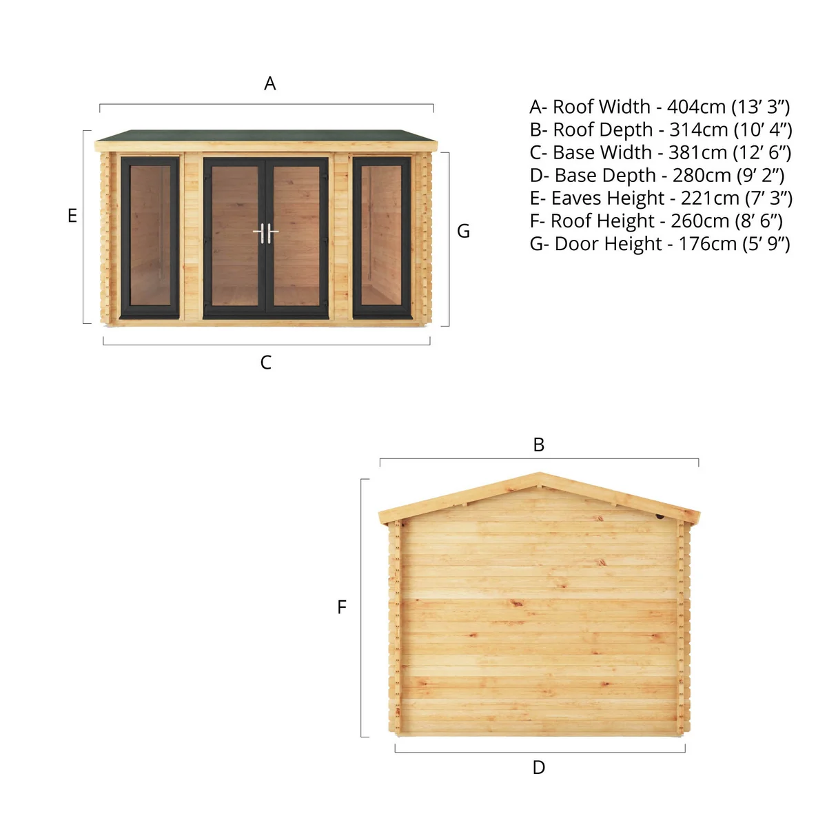 Mercia Elite 13' 6" x 13' 2" Apex Log Cabin - Premium 44mm Cladding Loglap - Grey UPVC - Image 10