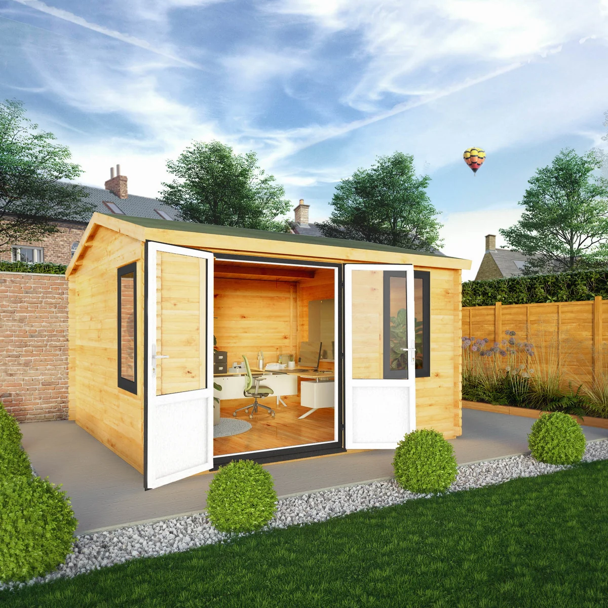 Mercia Elite 13' 6" x 13' 2" Apex Log Cabin - Premium 44mm Cladding Loglap - Grey UPVC - Image 2