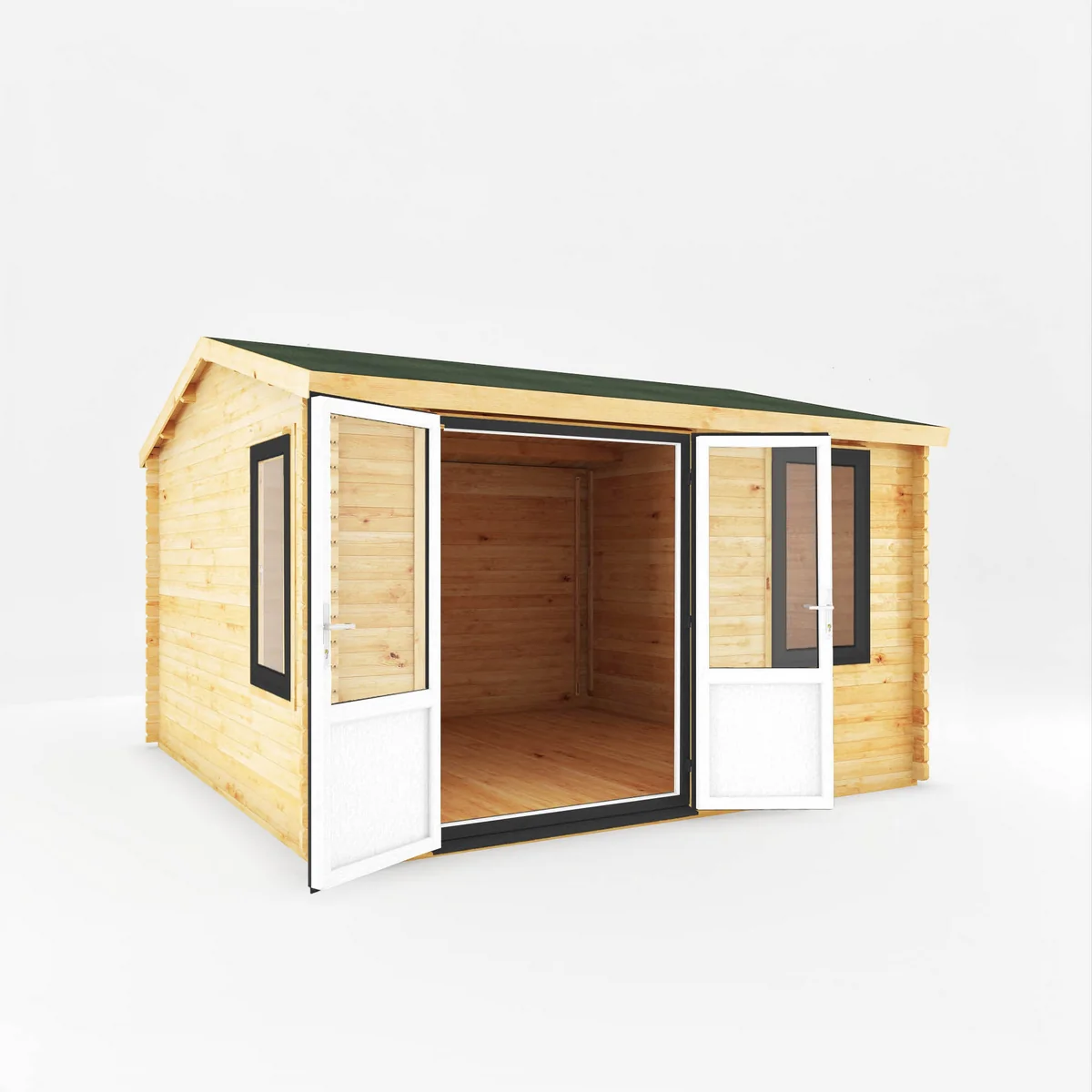 Mercia Elite 13' 6" x 13' 2" Apex Log Cabin - Premium 44mm Cladding Loglap - Grey UPVC - Image 7
