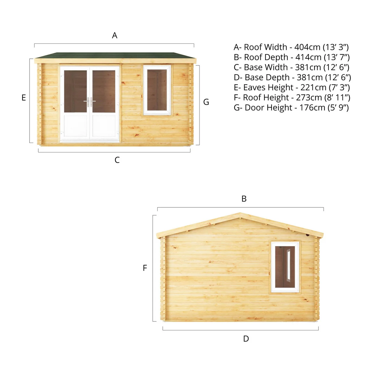Mercia Elite 13' 6" x 13' 2" Apex Log Cabin - Premium 44mm Cladding Loglap - White UPVC - Image 10