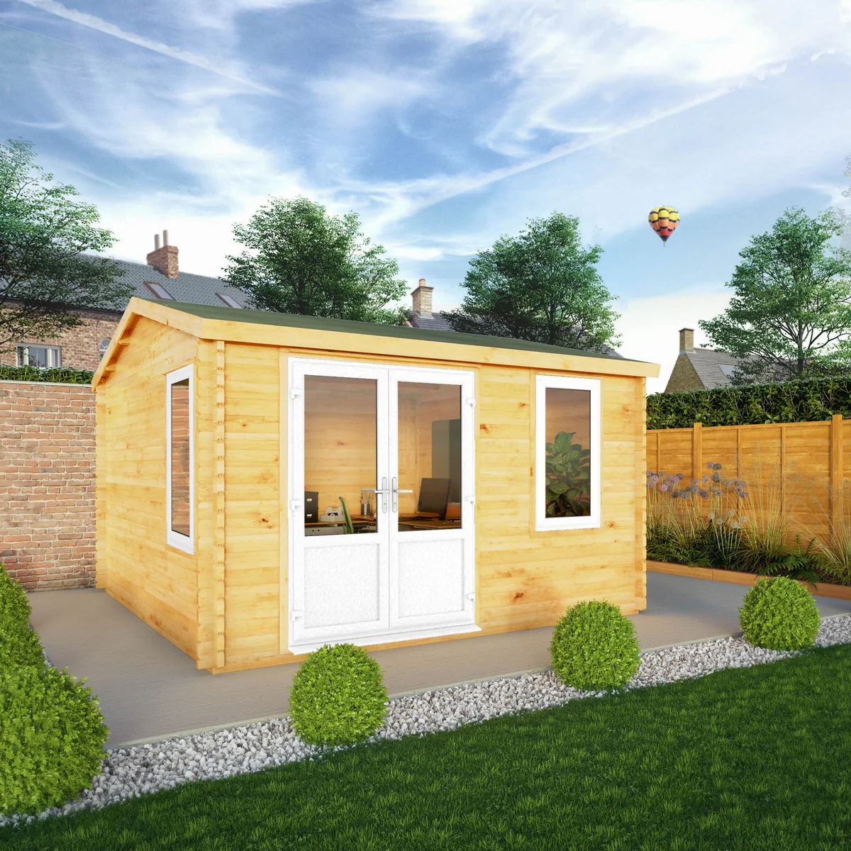 Mercia Elite 13' 6" x 13' 2" Apex Log Cabin - Premium 44mm Cladding Loglap - White UPVC - Image 5