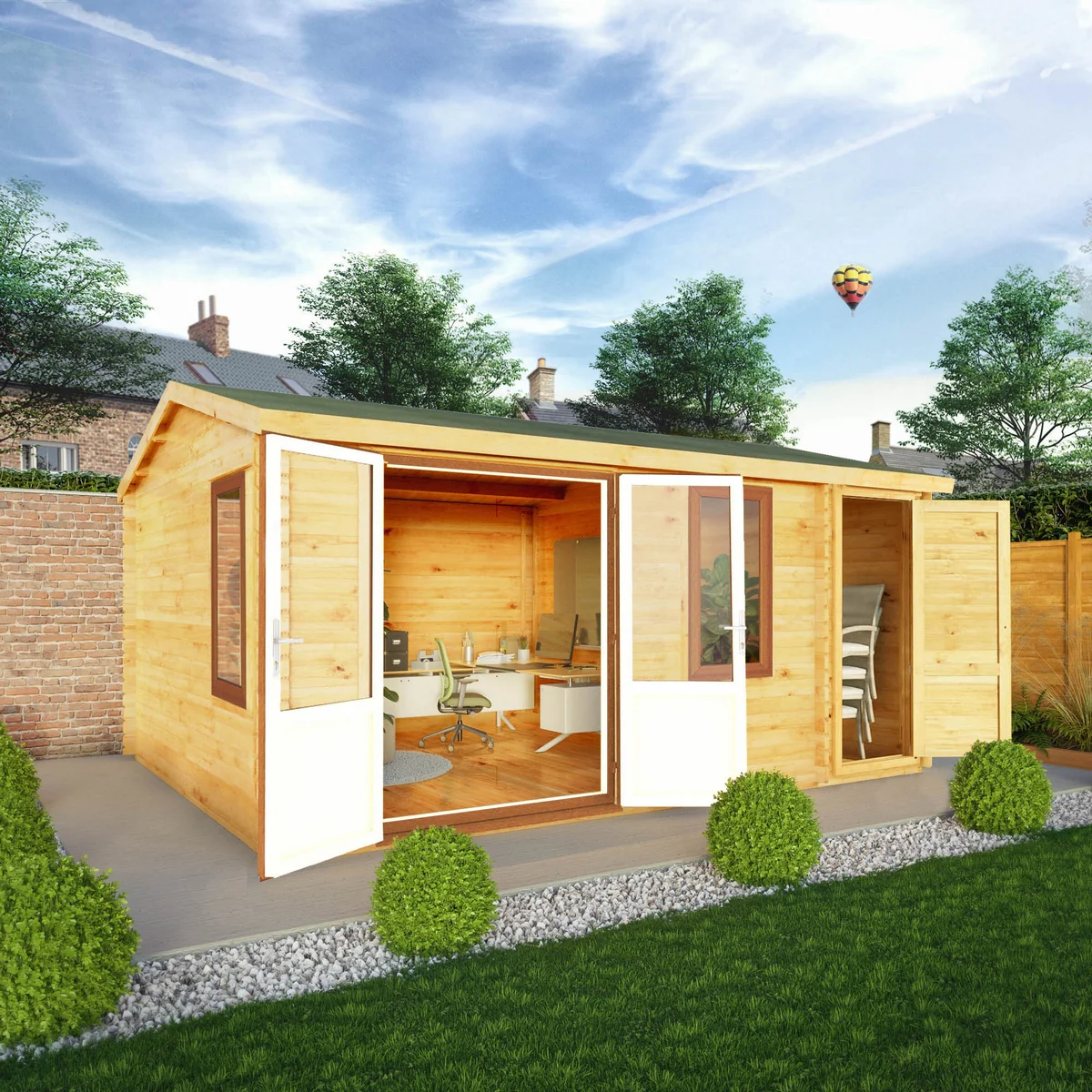 Mercia Elite 13' 6" x 16' 11" Apex Log Cabin - Premium 44mm Cladding Loglap - Brown UPVC - Image 2
