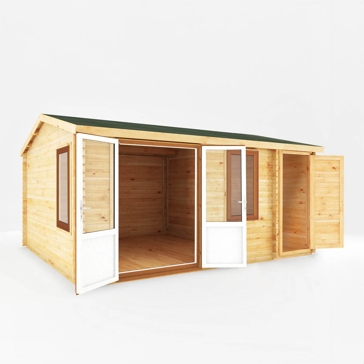Mercia Elite 13' 6" x 16' 11" Apex Log Cabin - Premium 44mm Cladding Loglap - Brown UPVC - Image 6