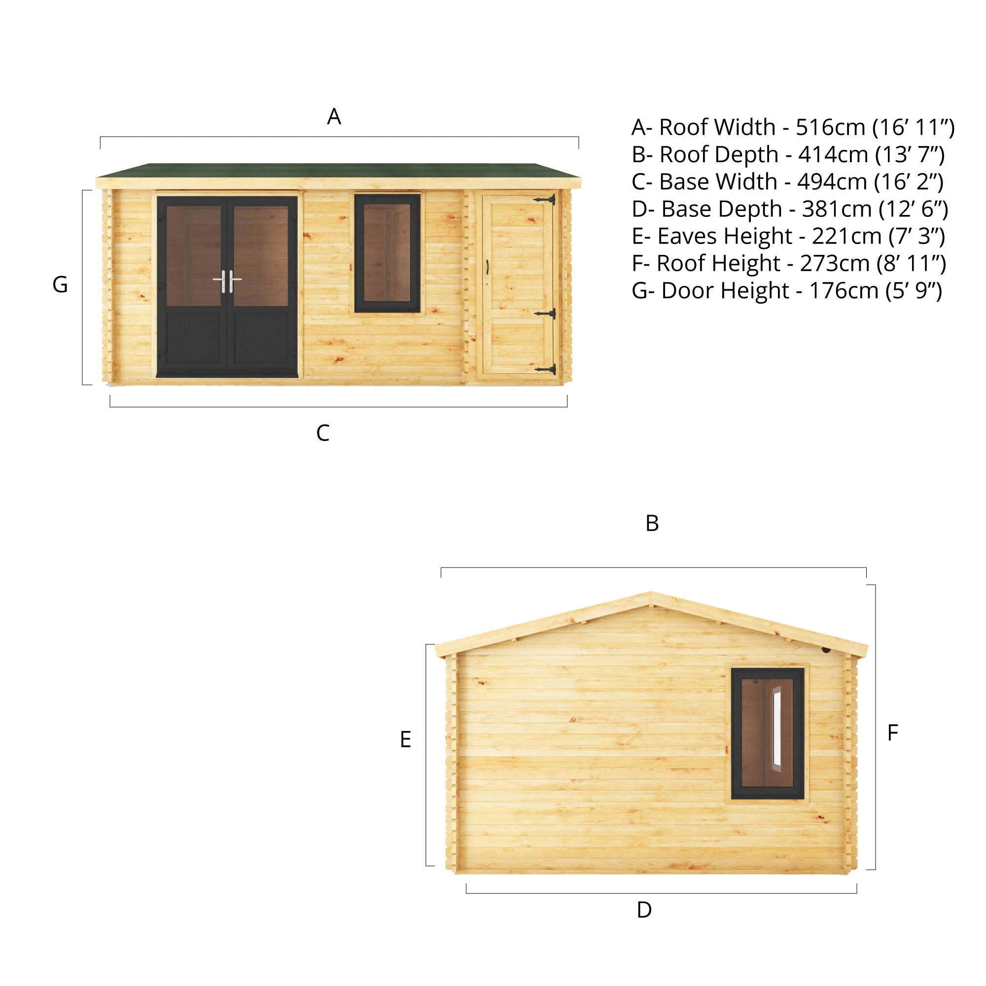 Mercia Elite 13' 6" x 16' 11" Apex Log Cabin - Premium 44mm Cladding Loglap - Grey UPVC - Image 12