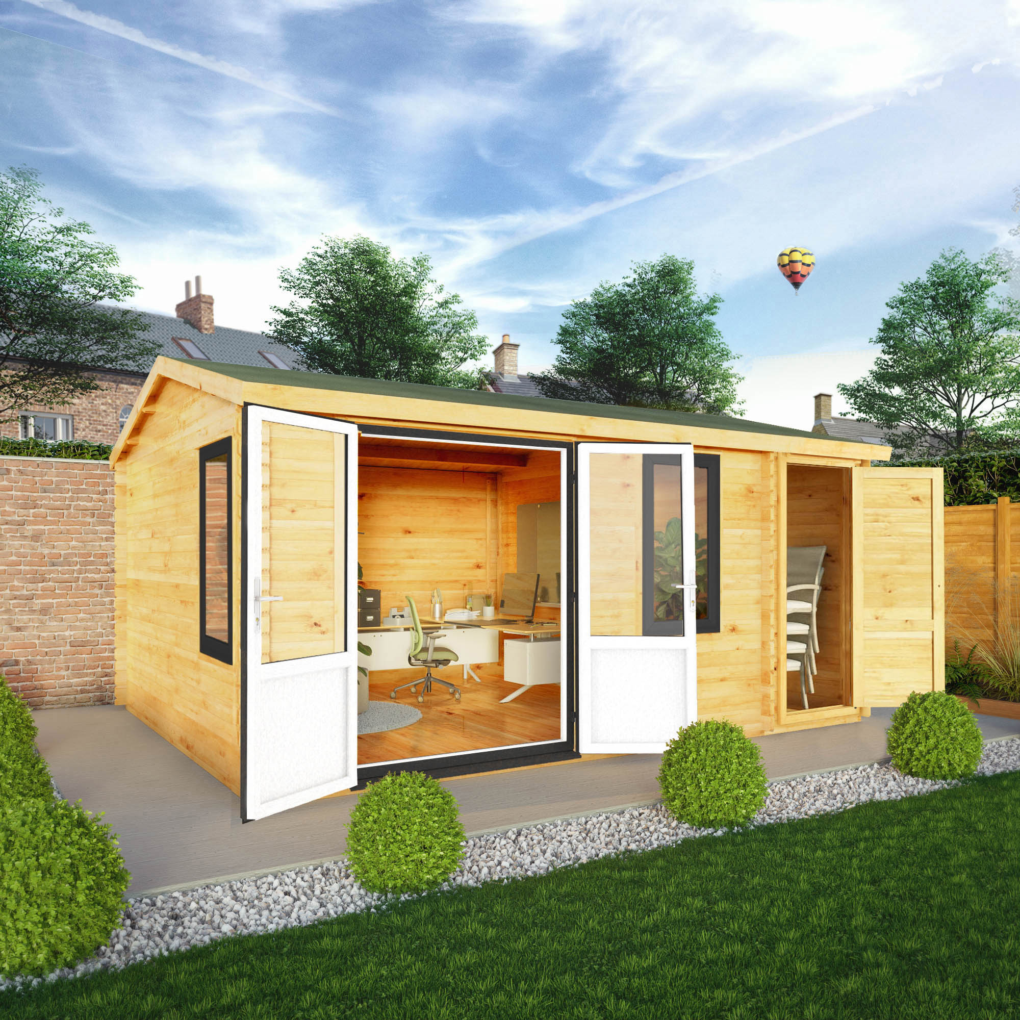 Mercia Elite 13' 6" x 16' 11" Apex Log Cabin - Premium 44mm Cladding Loglap - Grey UPVC - Image 2