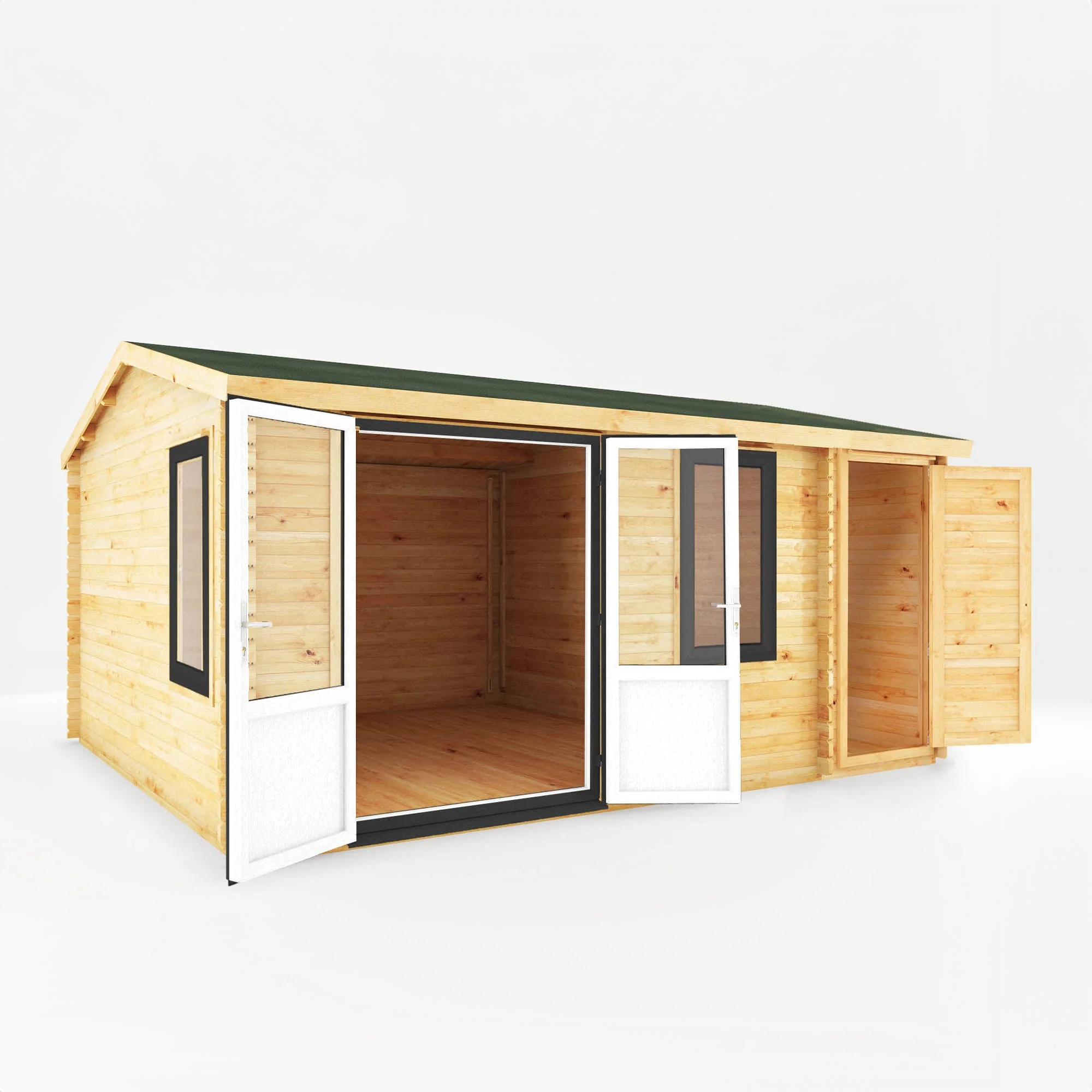 Mercia Elite 13' 6" x 16' 11" Apex Log Cabin - Premium 44mm Cladding Loglap - Grey UPVC - Image 7