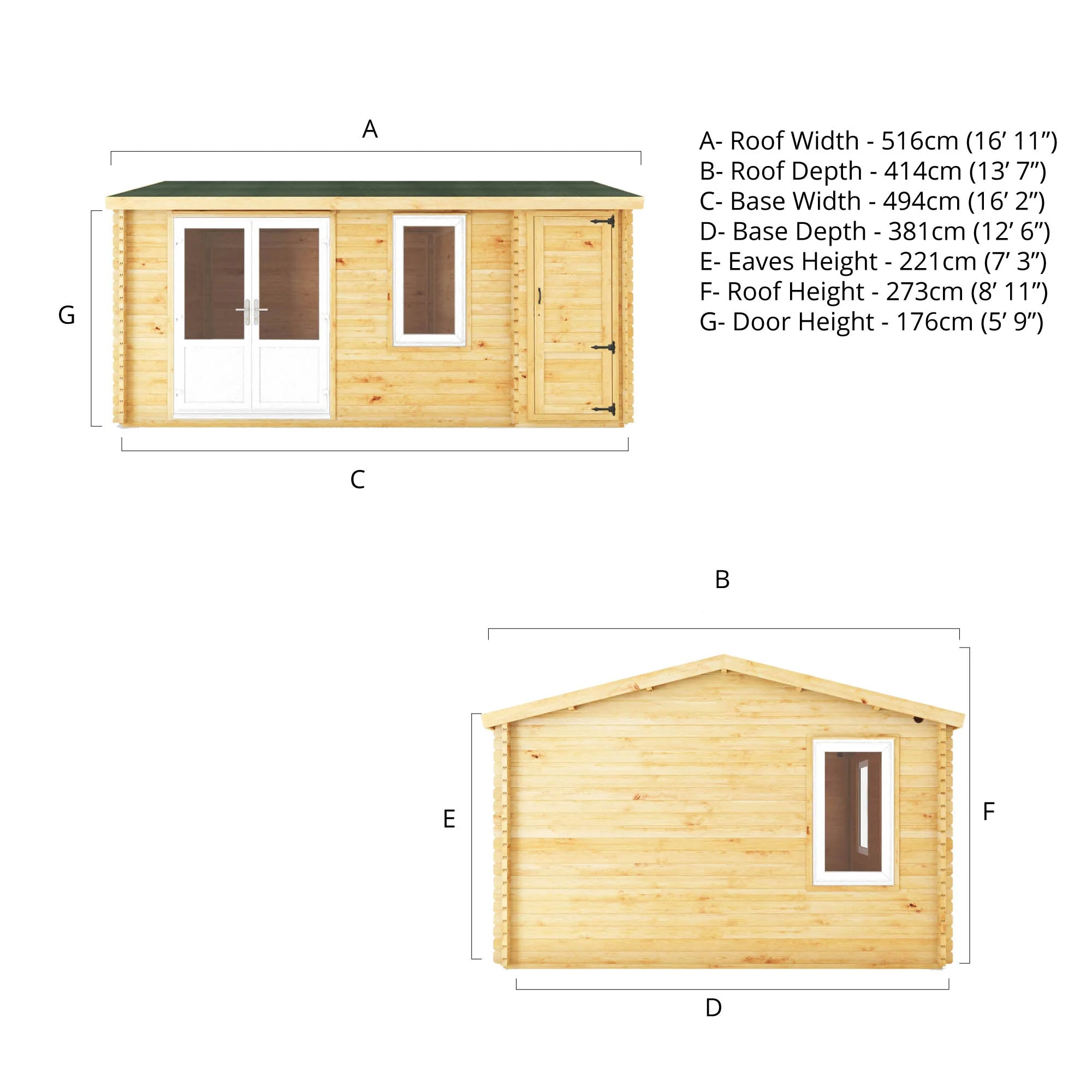Mercia Elite 13' 6" x 16' 11" Apex Log Cabin - Premium 44mm Cladding Loglap - White UPVC - Image 12