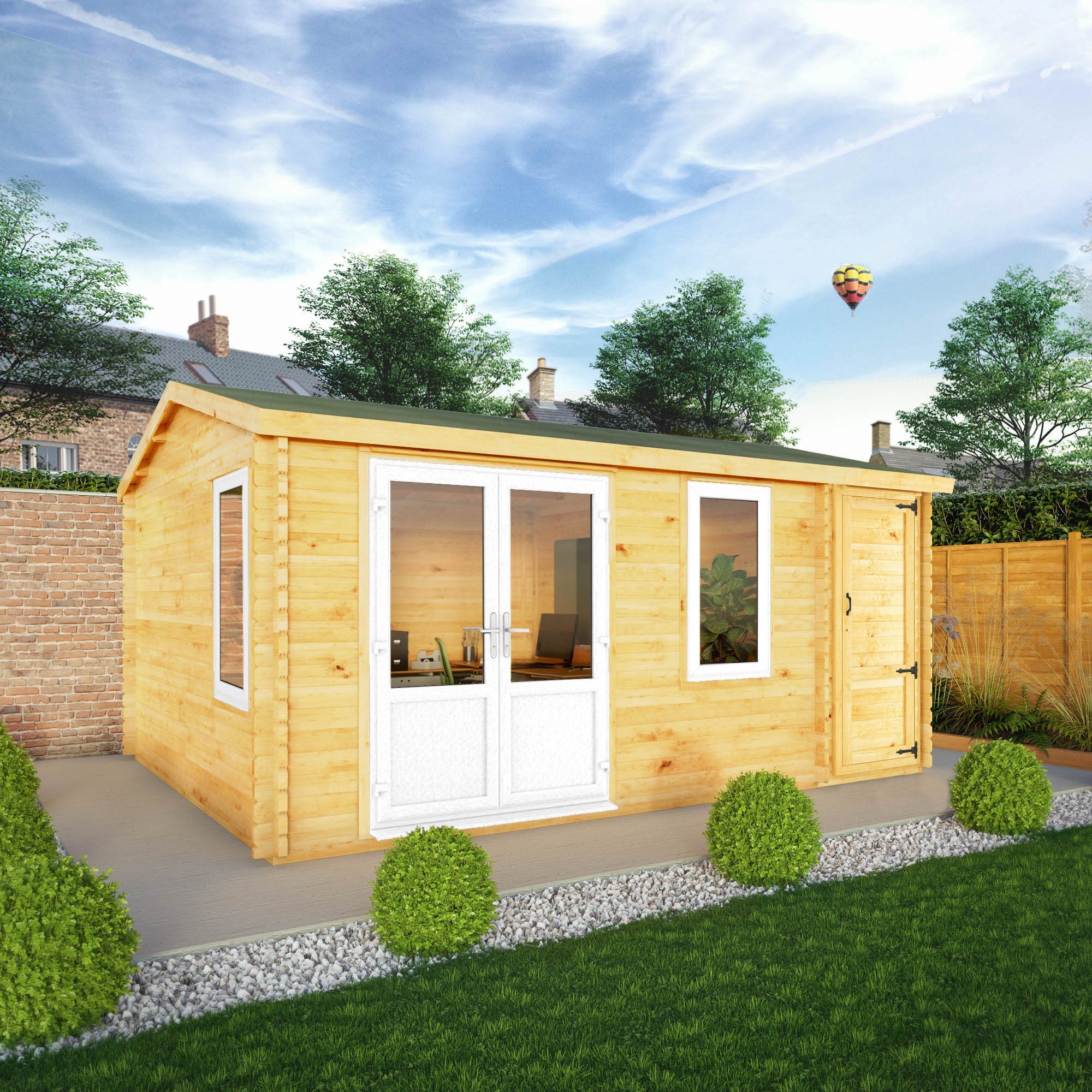 Mercia Elite 13' 6" x 16' 11" Apex Log Cabin - Premium 44mm Cladding Loglap - White UPVC - Image 2