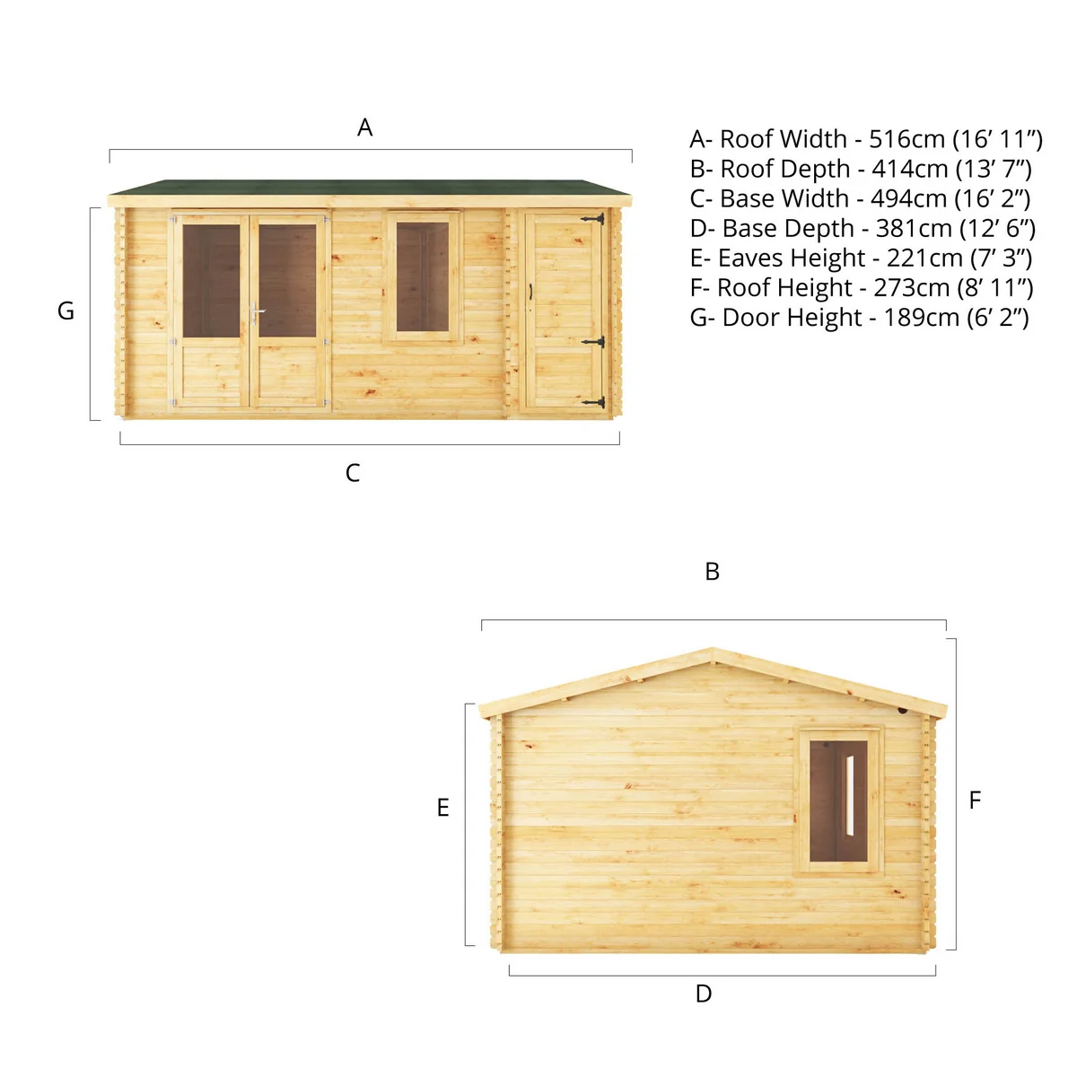 Mercia Elite 13' 7" x 16' 11" Apex Log Cabin - Premium 28mm Cladding Loglap - Image 14