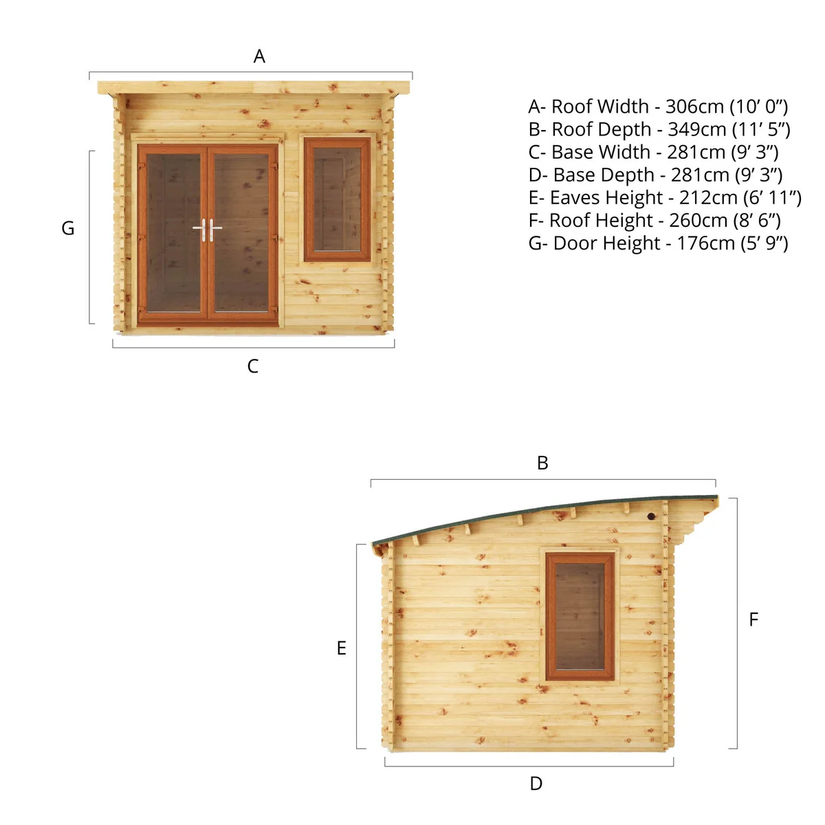 Mercia Helios 11' 5" x 10' Curved Log Cabin - Premium 44mm Cladding Loglap - Brown UPVC - Image 10