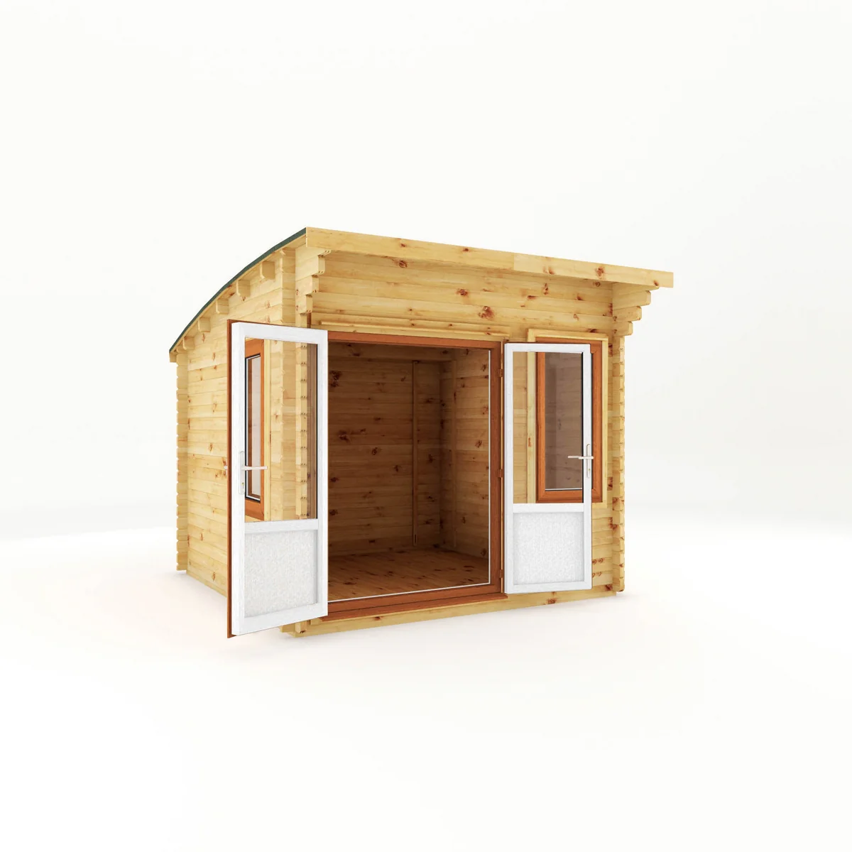 Mercia Helios 11' 5" x 10' Curved Log Cabin - Premium 44mm Cladding Loglap - Brown UPVC - Image 7