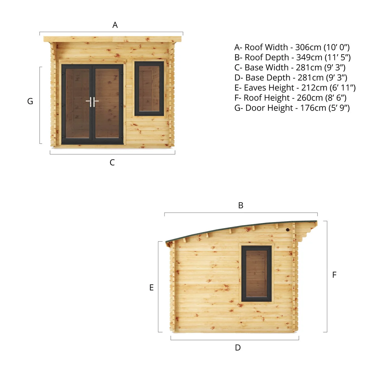 Mercia Helios 11' 5" x 10' Curved Log Cabin - Premium 44mm Cladding Loglap - Grey UPVC - Image 10