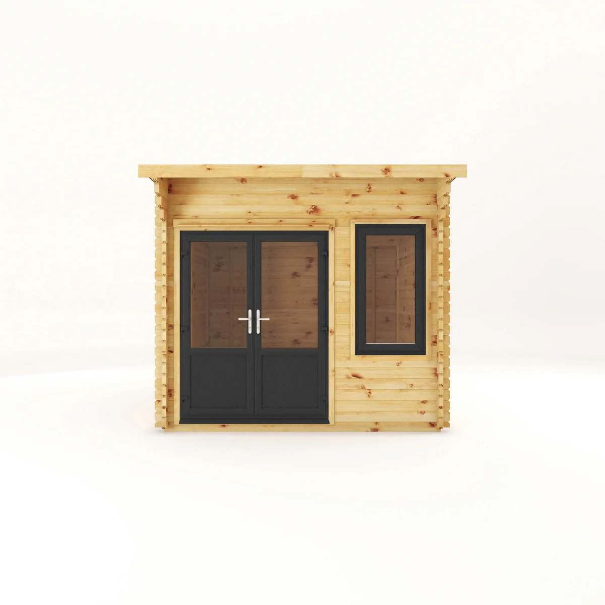 Mercia Helios 11' 5" x 10' Curved Log Cabin - Premium 44mm Cladding Loglap - Grey UPVC - Image 3