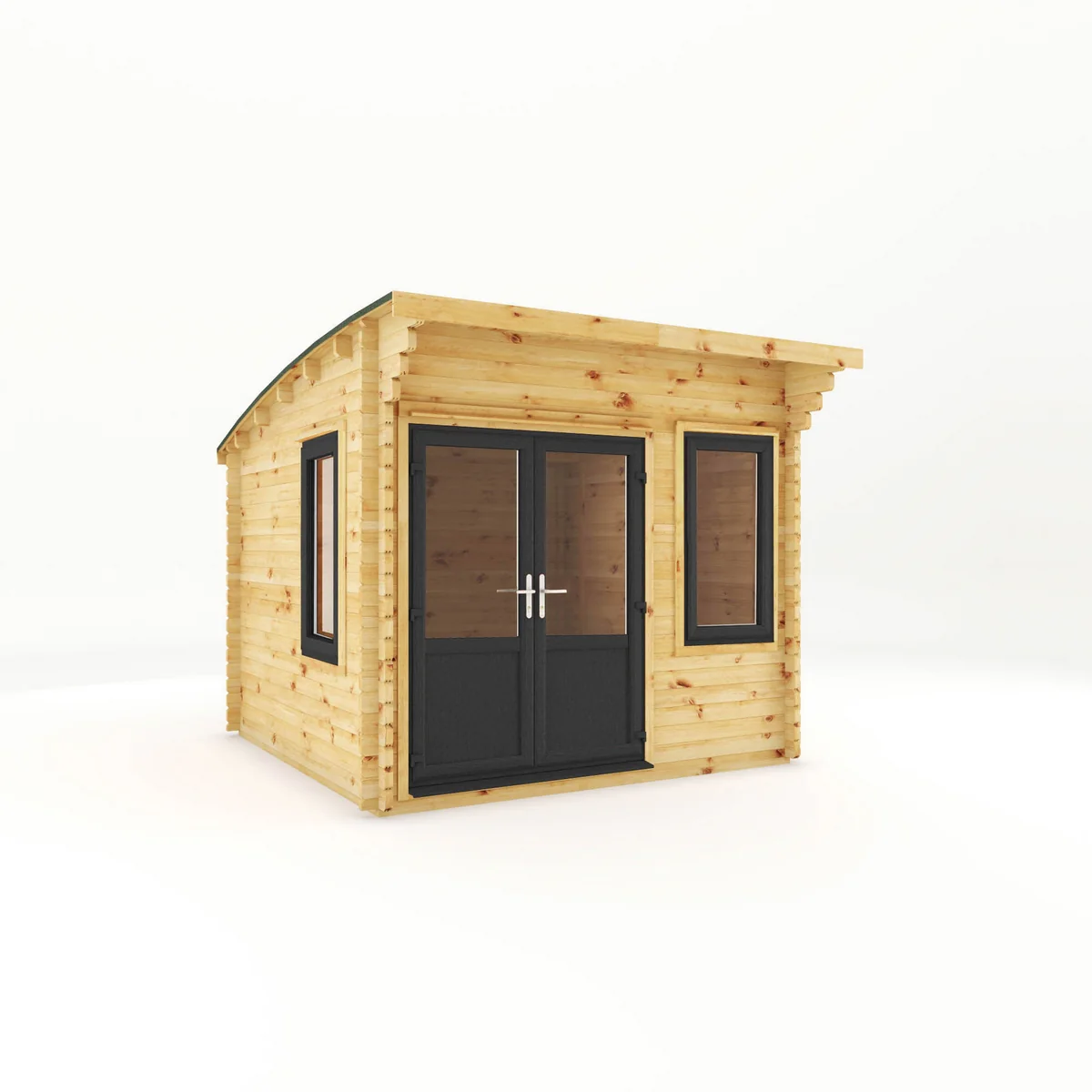 Mercia Helios 11' 5" x 10' Curved Log Cabin - Premium 44mm Cladding Loglap - Grey UPVC - Image 6