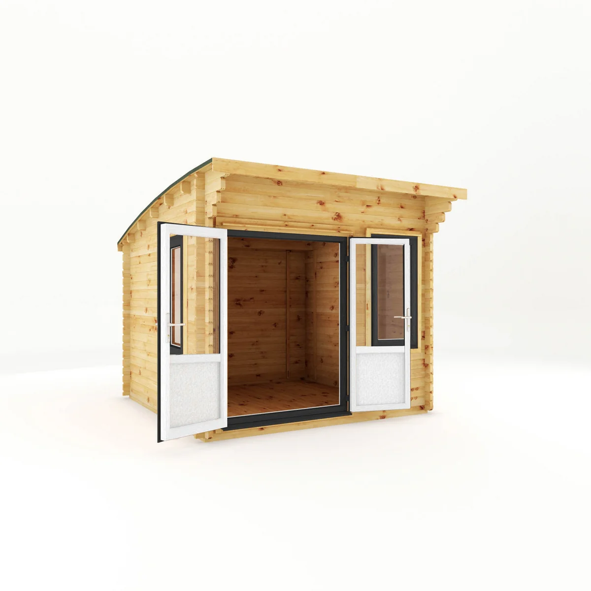 Mercia Helios 11' 5" x 10' Curved Log Cabin - Premium 44mm Cladding Loglap - Grey UPVC - Image 7