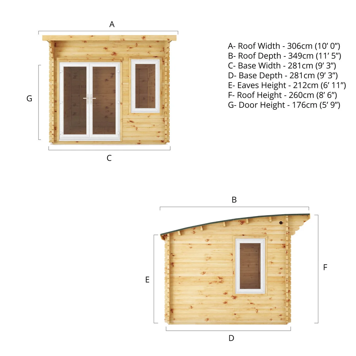 Mercia Helios 11' 5" x 10' Curved Log Cabin - Premium 44mm Cladding Loglap - White UPVC - Image 10