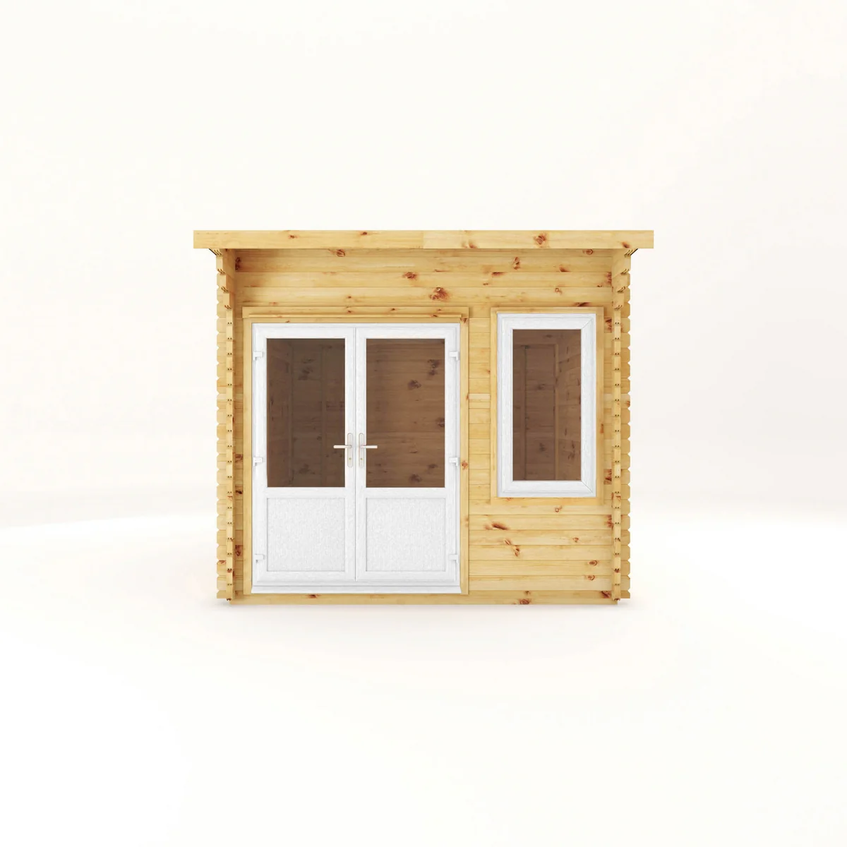 Mercia Helios 11' 5" x 10' Curved Log Cabin - Premium 44mm Cladding Loglap - White UPVC - Image 2